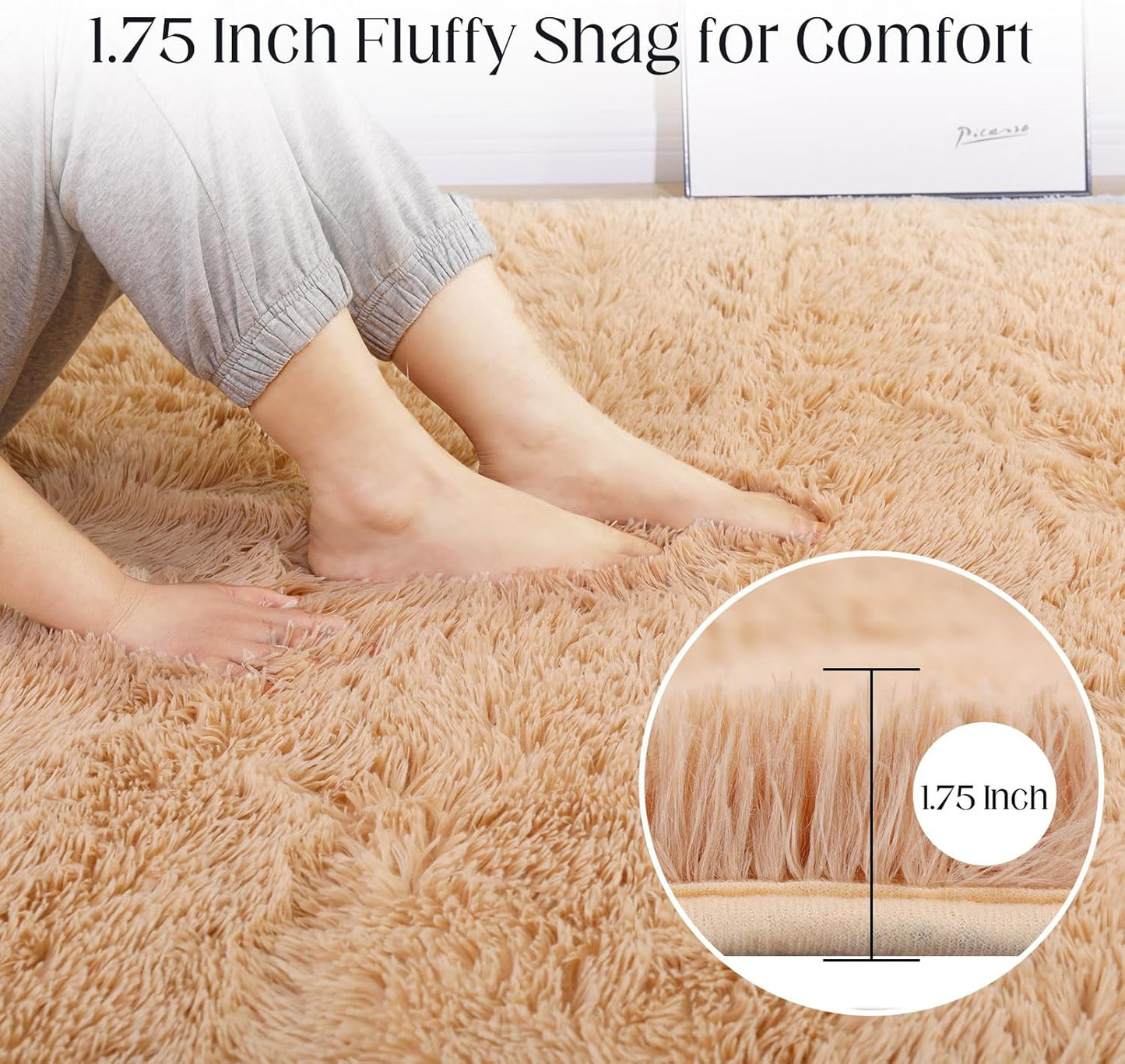 5x7 Area Rug, Luxury Rugs for Living Room, Ultra Soft Rugs for Bedroom, Non-Slip Indoor Carpet for Nursery, Kids Room, Playroom, Home Decor, Camel