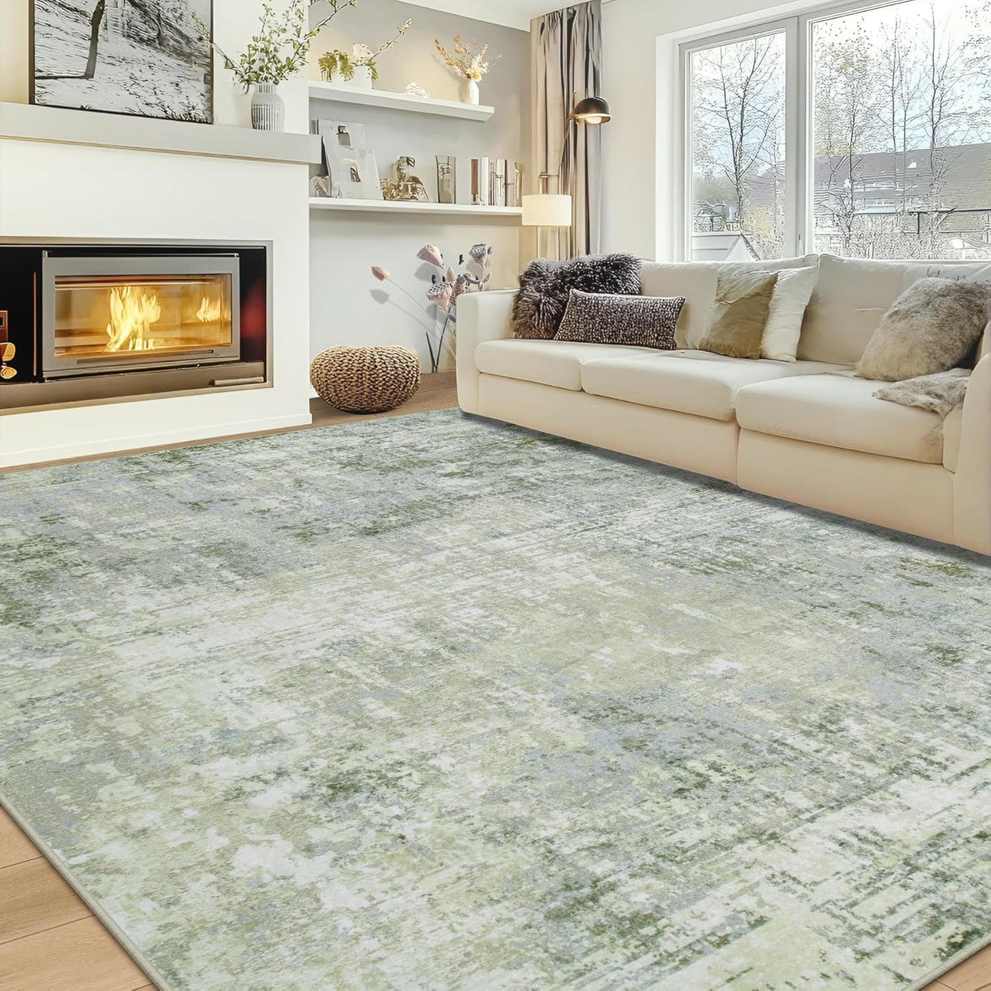 10x14 Area Rugs Large Living Room Rug Washable: Modern Abstract Rug Indoor Modern Carpet Non Slip for Dining Room Bedroom Nursery Home Office Green