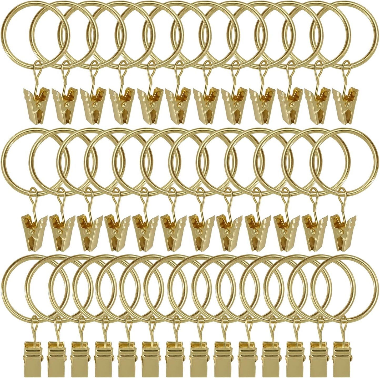 40 Pack Gold Curtain Rings with Clips, Curtain Hooks Hangers Clip Rings for Hanging Drapes Bows Hat, Drapery Rings 1.26 in I D, Fits up to 1 in Diameter Curtain Rod.