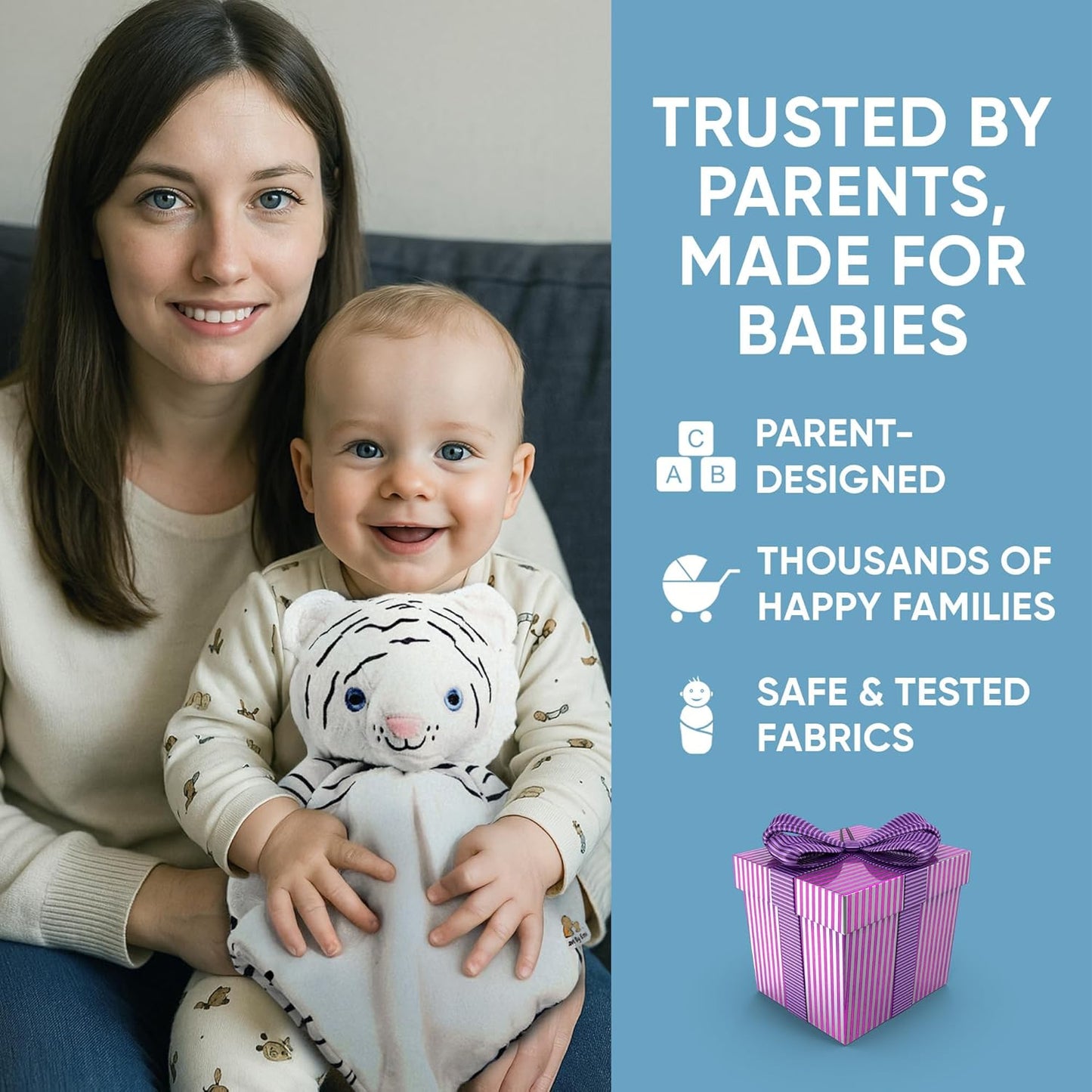 Love By Emi Baby Music Lovey White Tiger, Baby Sleep Soother for Crib & Cuddle Bedtime, White Noise with a Heartbeat & Lullaby, Plush Sound Machine Toy, Stuffed Animal for Newborns, Infants & Toddlers