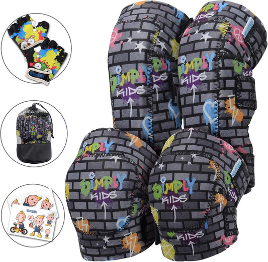 Soft-Style Kids Knee and Elbow Pads with Bike Gloves, Flexible Impact-Resistant Gear for Ages 2-11, Designed for Balance Bikes, Roller-Skating, and Skateboarding