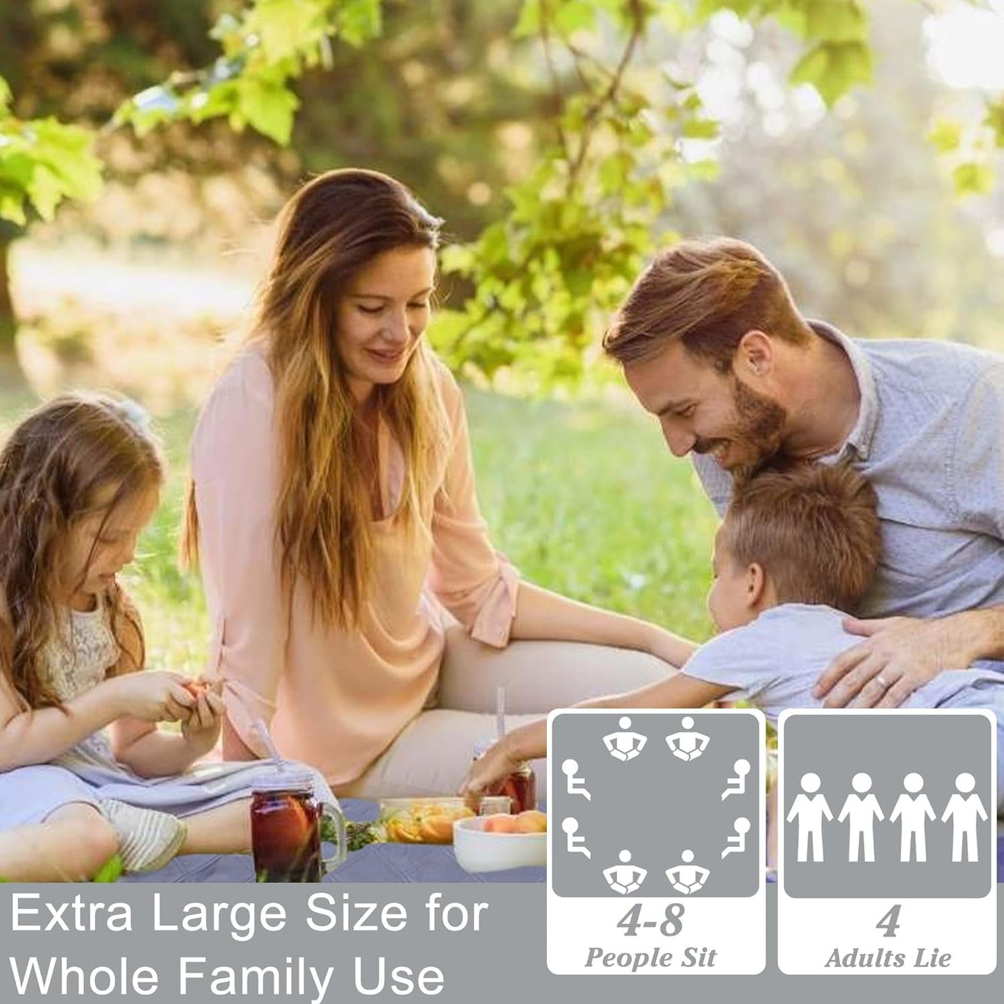 Waterproof Picnic Blanket 80 * 60 in Portable with Carry Strap for Beach Mat or Family Outdoor Camping Party, Park Blanket for Grass Park, Hiking, Travel