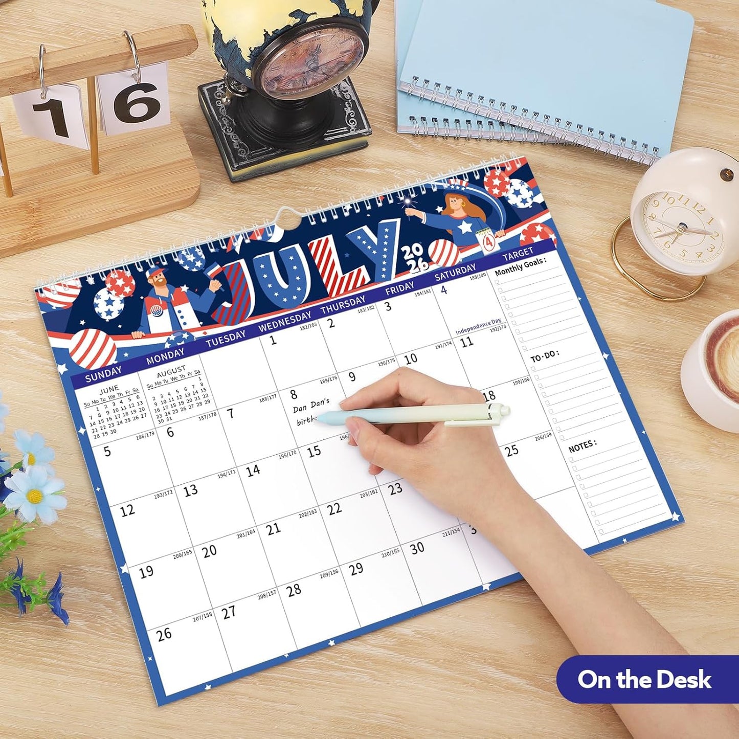 Wall Calendar 2026-2027, 18 Month Large Desk Calendar from January 2026 to June 2027 14.5" x 11.8" Monthly Calendar with Twin-Wire Binding for Home Office Planning Organisers, Festival Style