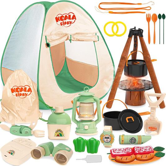 Kids Camping Set, SMILESSKIDDO 41 PCS Pretend Camping Set for Kids 3-5 with Pop Up Tent - Indoor and Outdoor Play Camping Toys for Toddlers