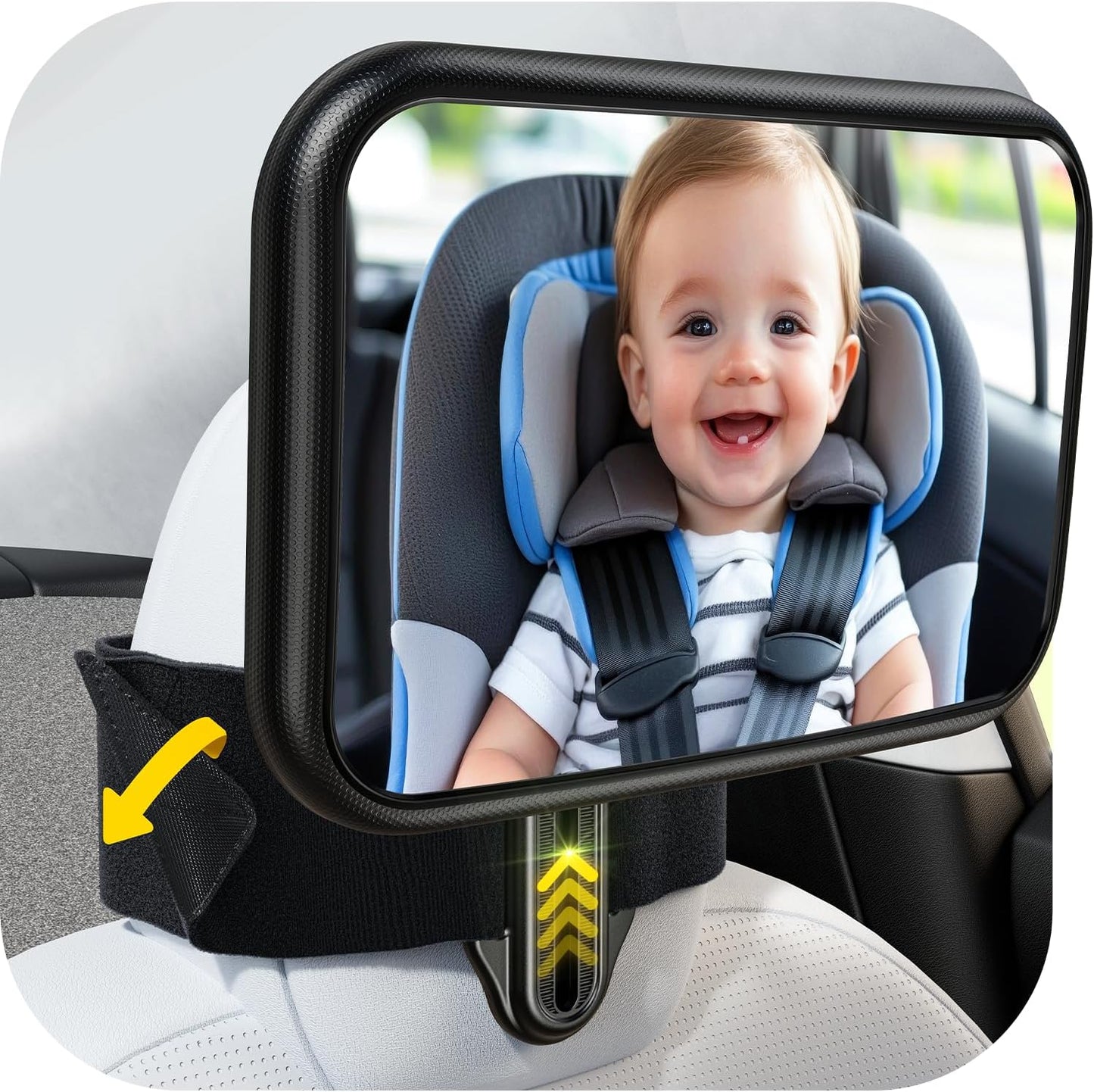 Fixed Headrest Car Mirror for Baby Rear Facing Fit Tesla Shatterproof Baby Mirror for Car Back Seat 360° Wide Clear View Never Shake Crash Tested Stable Velcro Strap Newborn Baby Essentials