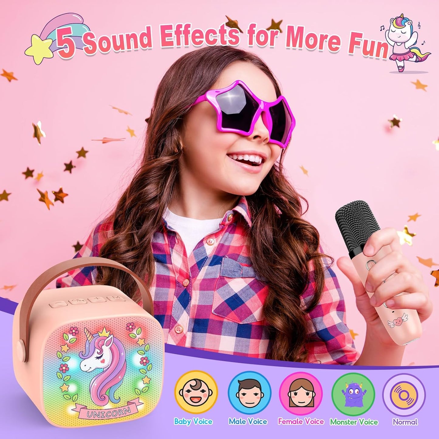 Unicorn Mini Karaoke Machine Toys: Kids Toys Girls Birthday Gifts Age 3-12+ LED Portable Bluetooth Speaker with 2 Wireless Microphone Gift Toy for 4 5 6 7 8 9 Years Old Girl Boy Kid Adult