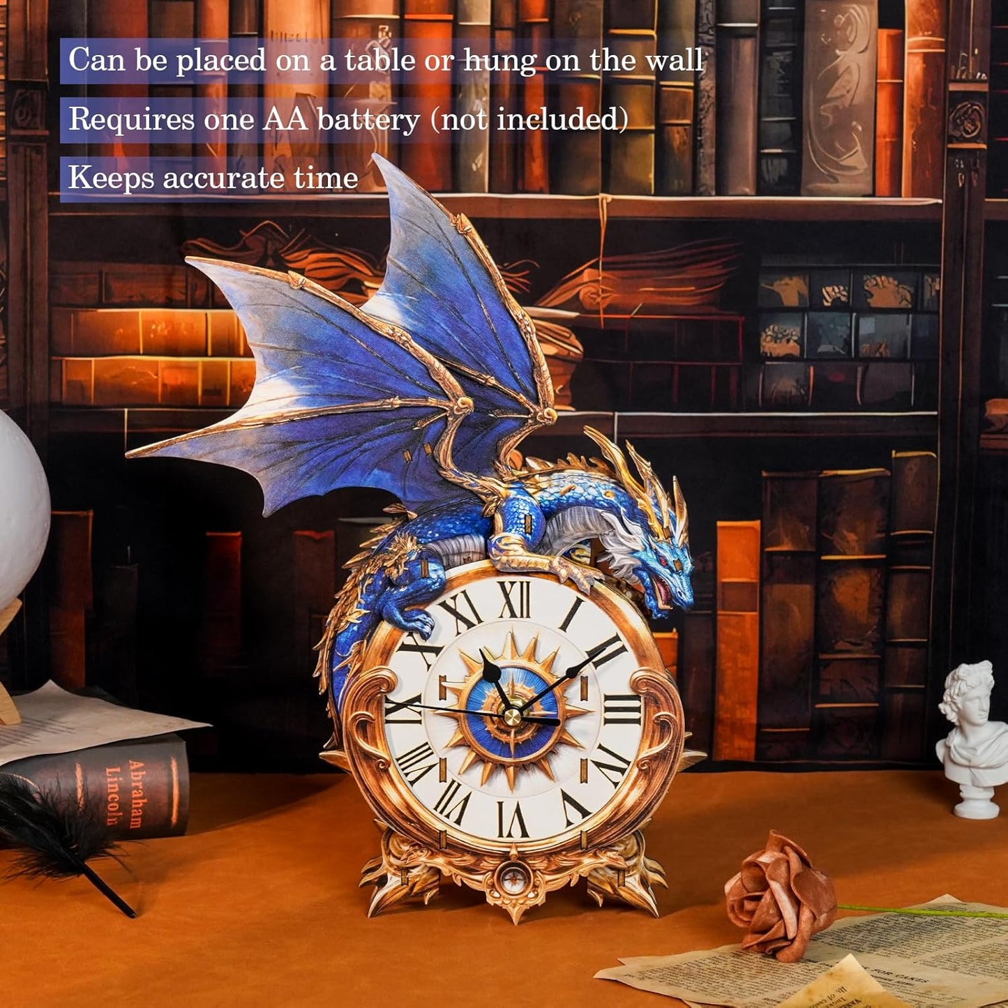 Cutywood 3D Puzzles for Adults Clock-Blue Dragon Design Model Kit-Mechanical DIY Pendulum Clock with Roman Numerals-Desk Home Office Decor Personalized Gift for DIY Lovers