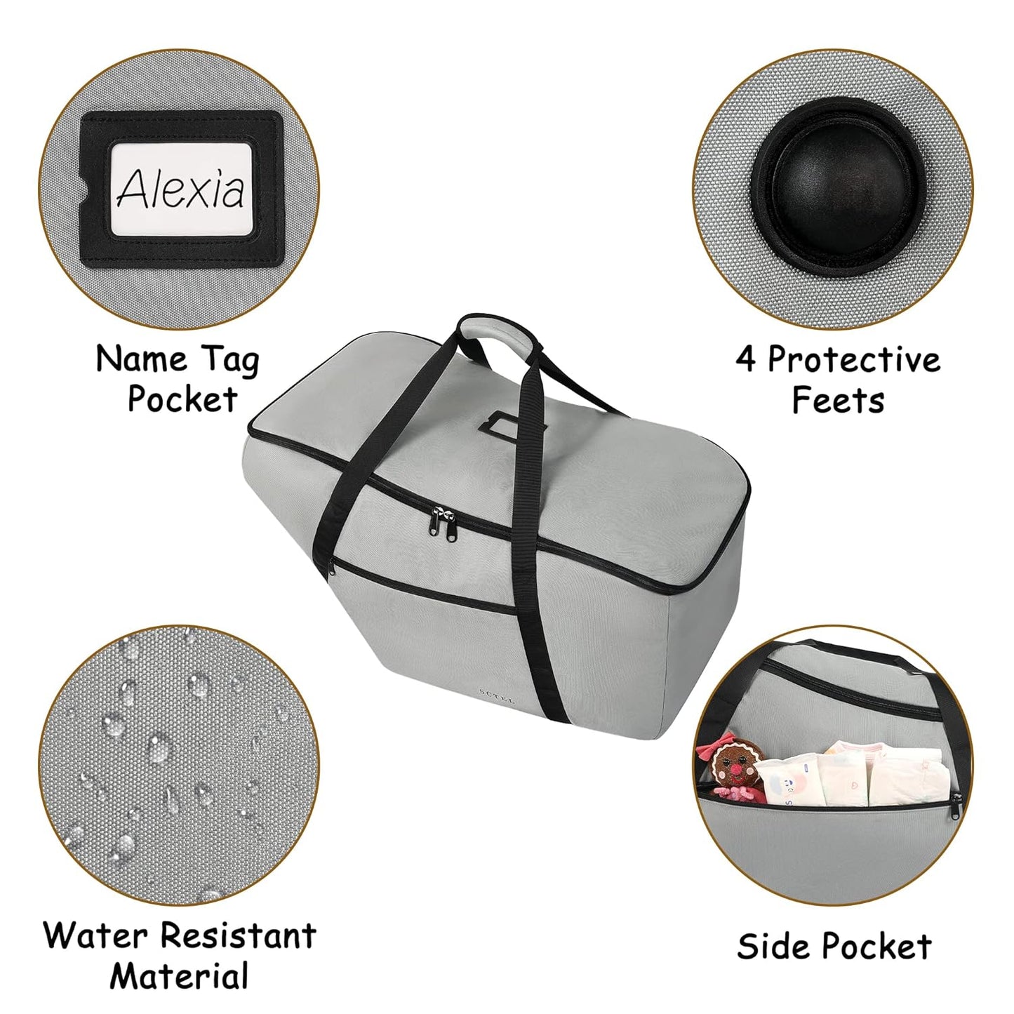 Car Seat Travel Bag Fits Chicco Keyfit 30, Uppababy Mesa, Nuna Pipa Lite, Padded Infant Gate Check Bag for Air Travel, Durable Carrier Bag with Side Pocket and Protective Feet, Extra Storage Bag