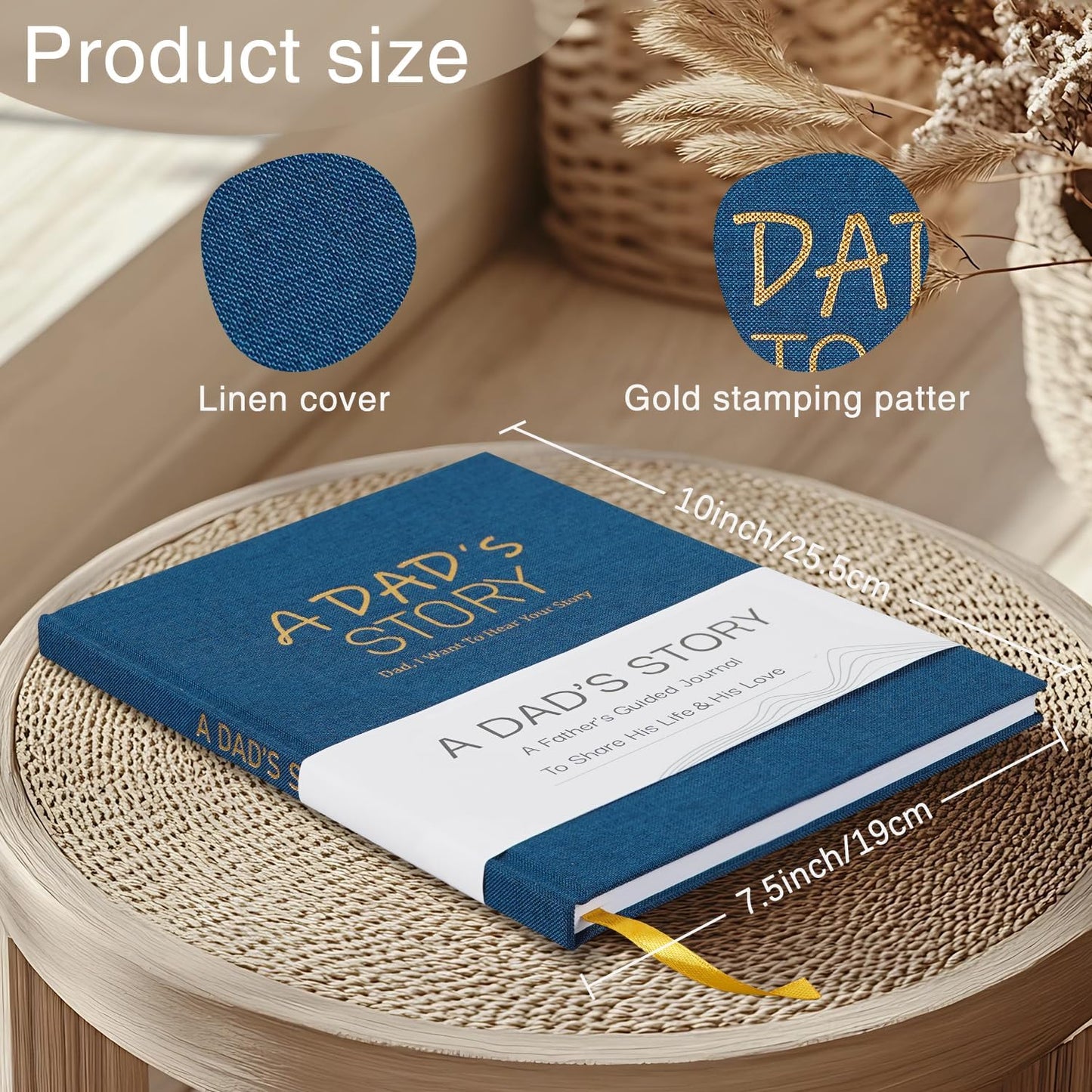 Artmag Dad's Life Story Journal Family Keepsake Book Linen Hardcover for Dad to Share His Memories, with 250+ Prompt Questions Book Gift for Birthday Father's Day Christmas (Blue)