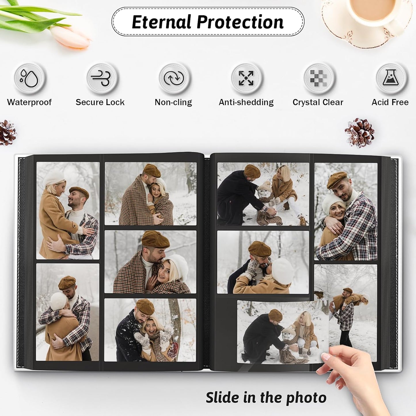 Popotop Photo Album 4x6 500 Pockets with Leather Hardcover Cover, Large Photo Album Binder Book with 50Pcs Pages for Family Travel Wedding Baby Gifts