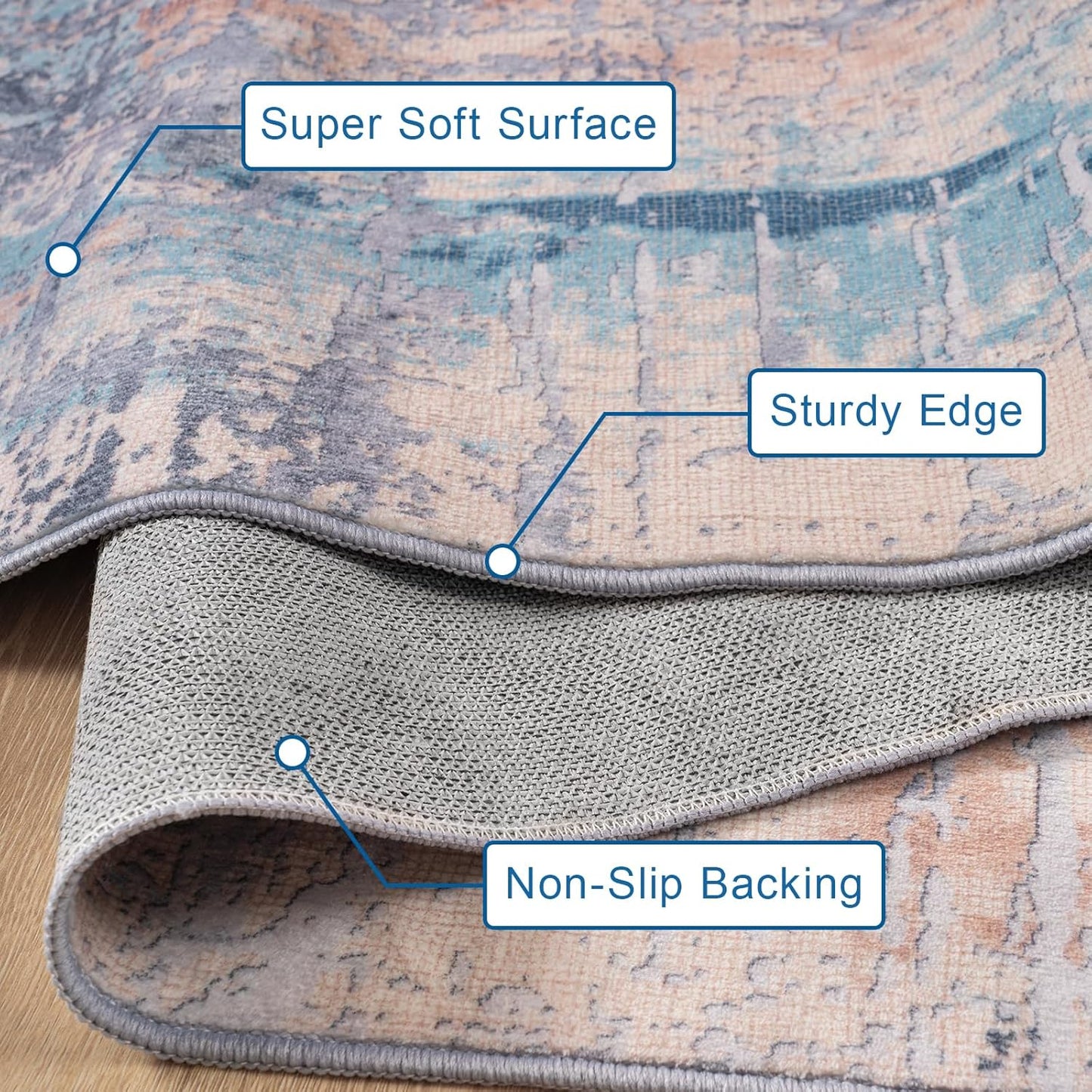 Area Rug Living Room Rug, 5x7 Modern Abstract Washable Rug Beige Blue Non Slip Foldable Faux Wool Vintage Carpet, Fluffy Non-Shedding Rugs for Living Room, Bedroom, Dining Room, Kids Playroom