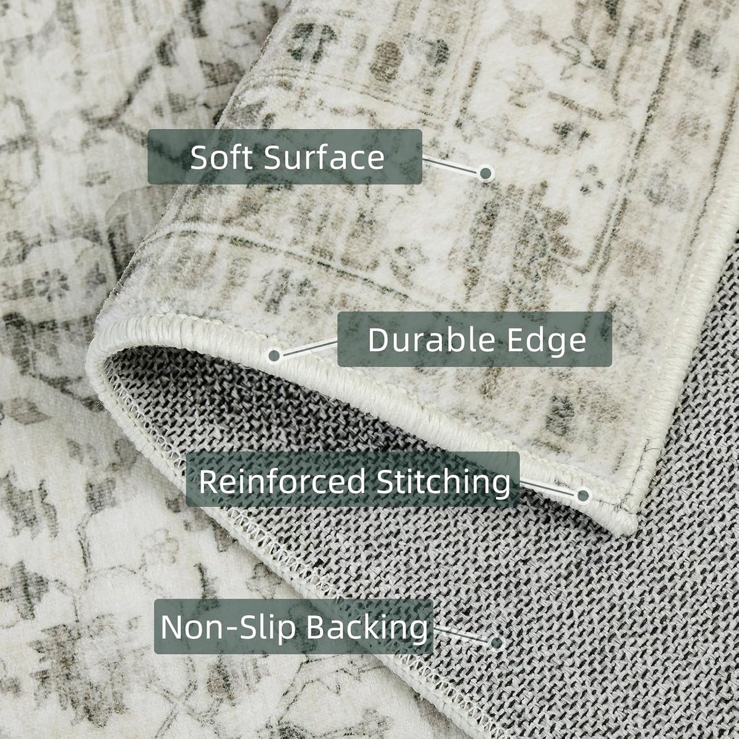 2x6 Runner Rugs for Hallway Non-Slip Fall Runner Rugs with Rubber Backing Washable Rug Runner for Kitchen Bedroom Vintage Distressed Carpet (Border Cream)