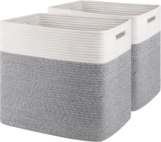 OIAHOMY Storage baskets for Shelf, Toy Storage Basket, Large Collapsible Storage Bins, Blanket Basket Living Room, Closet Storage for Bedroom, 16.5 x 13 x 15 Inches-Pack of 2-Grey