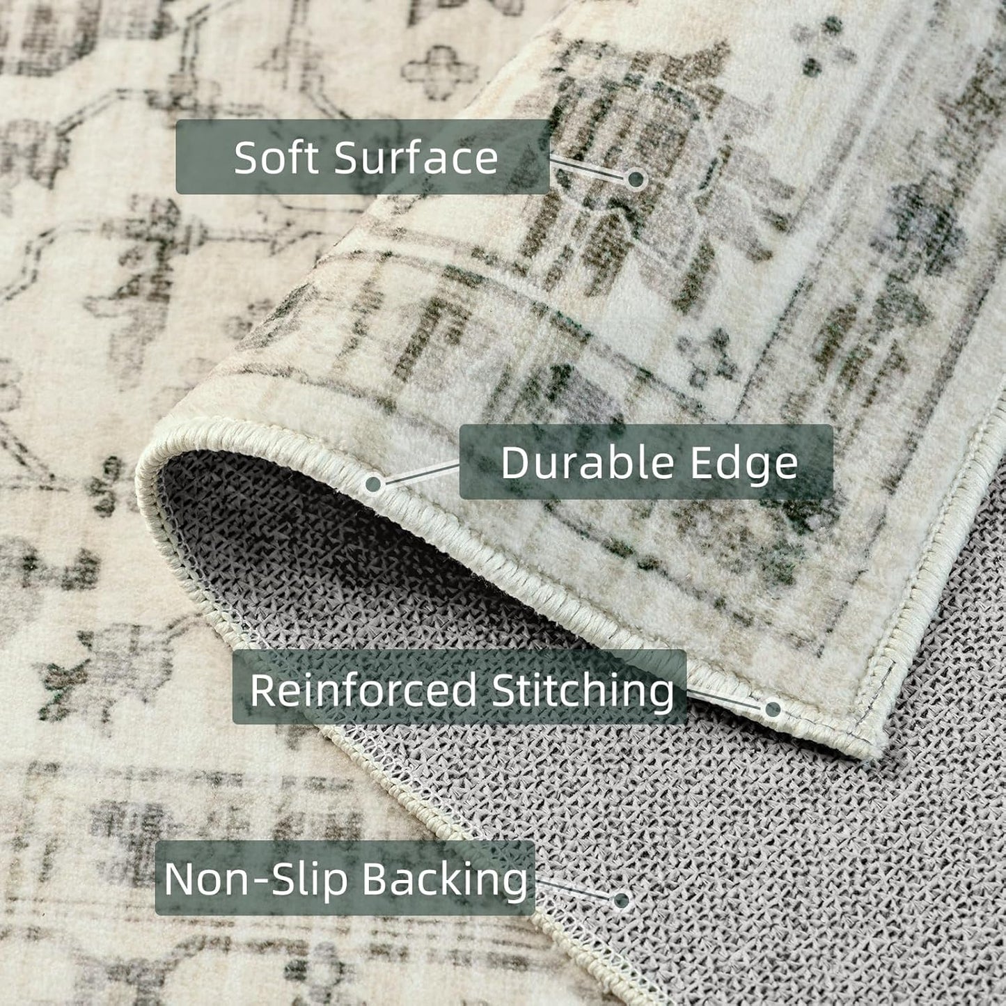 5x8 Area Rugs for Bedroom - Washable Rug 5x8 Rugs Vintage Large Carpet Non-Slip Boho Rug for Living Room Dining Room Nursery Area Rugs Print Floor Rug Cream