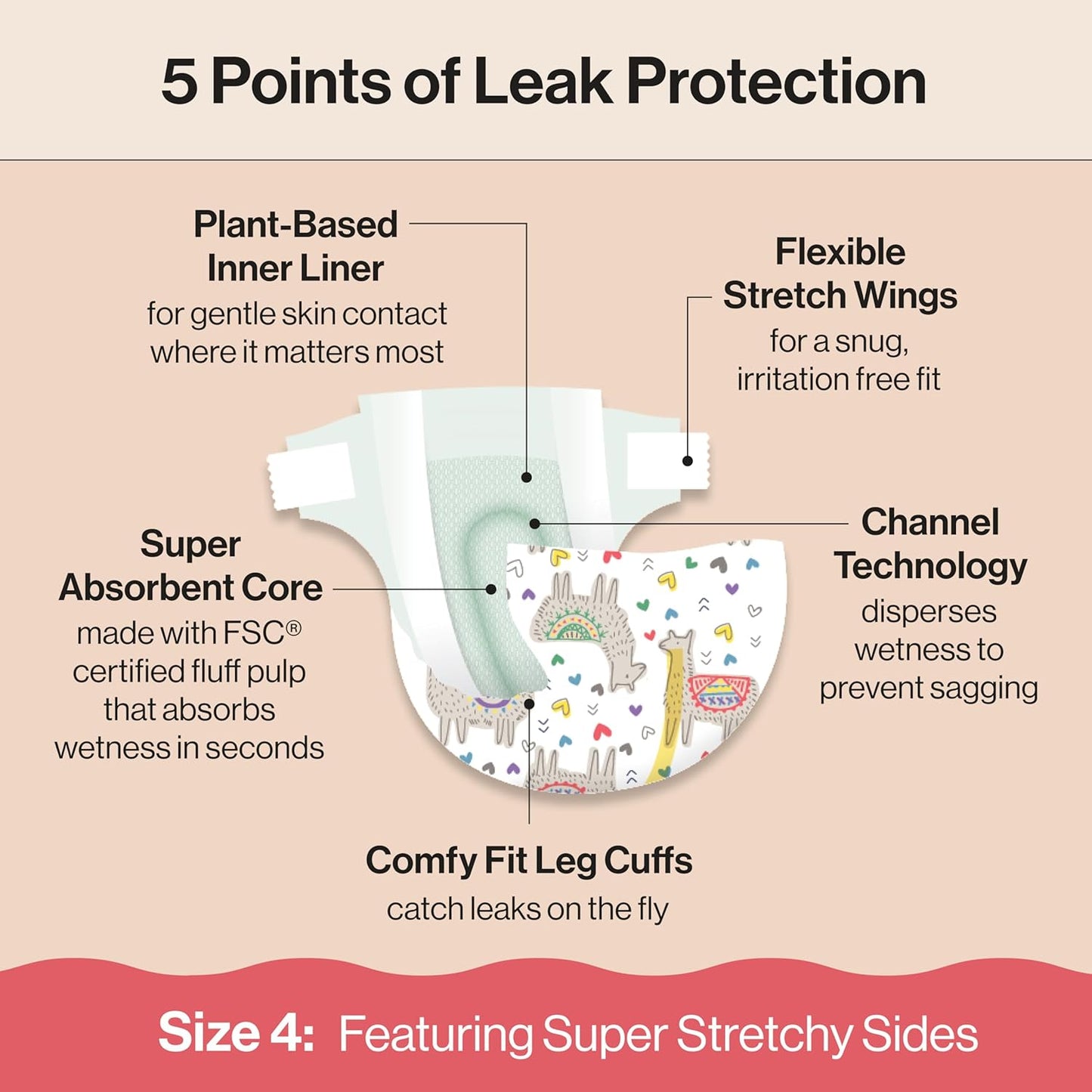 The Honest Company Clean Conscious Diapers for Delicate Skin | Up to 100% Leakproof | Hypoallergenic, Fragrance Free | Girl Prints | Super Club Box, Size 4 (22-37 lbs), 104 Count (Prints May Vary)