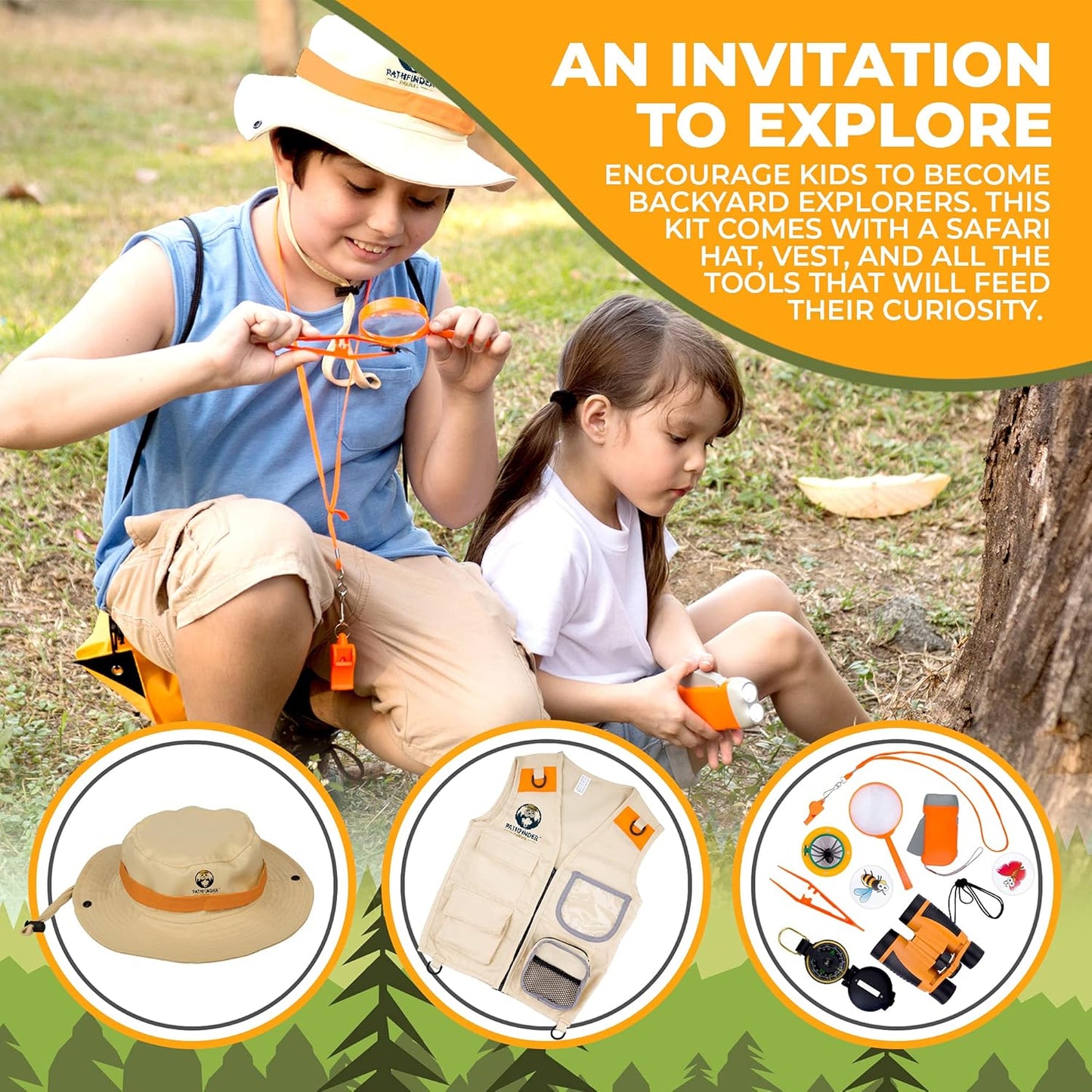 Kids Explorer Kit with Safari Vest & Hat for 3-12 Year Old Boys & Girls - Safari Costume & Dress Up as Zoo Keeper, Paleontologist - Giftable Outdoor Adventure Kit for Kids + Adventure Book