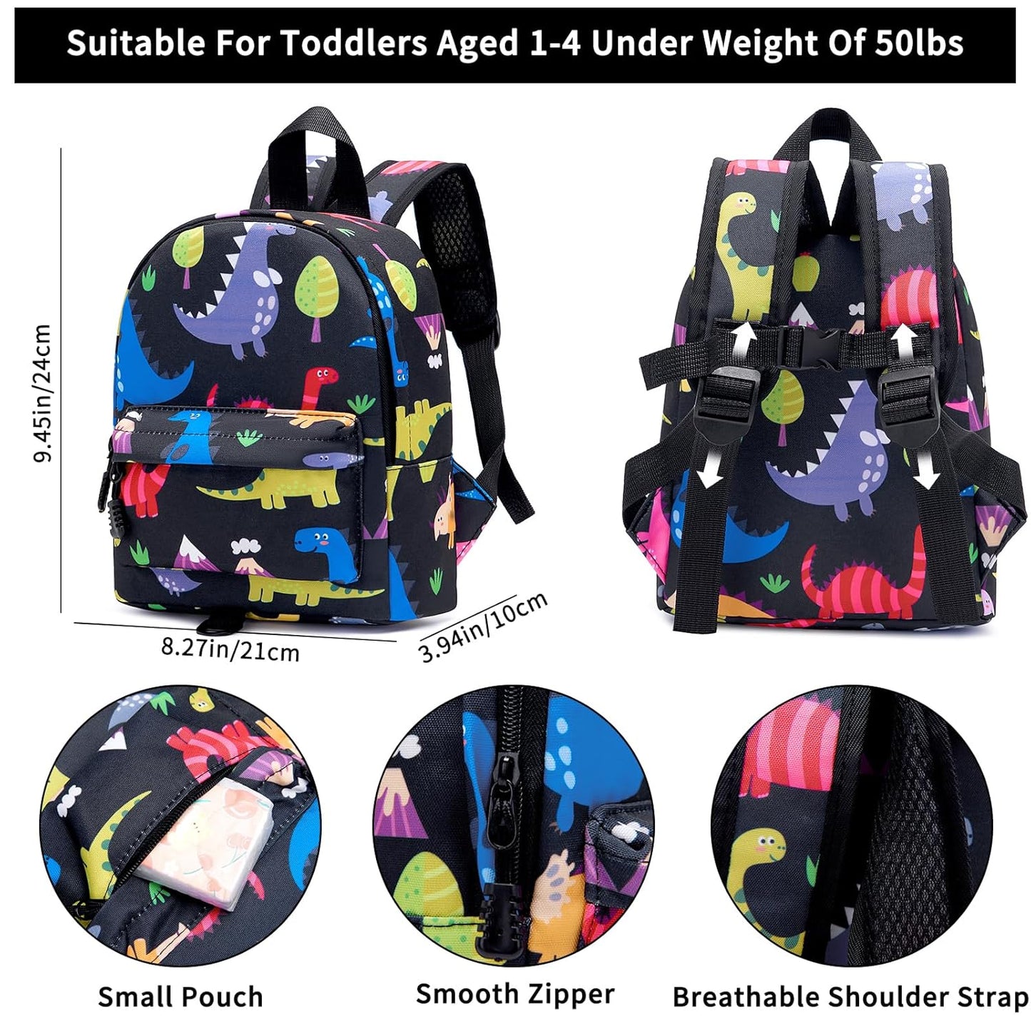 Accmor Toddler Leash Baby Dinosaur Backpack Harness with Anti Lost Wrist Link, Cute Mini Child Daycare Bag with Tether Hold Kids Close While Outdoor Walking for Baby Boys Girls