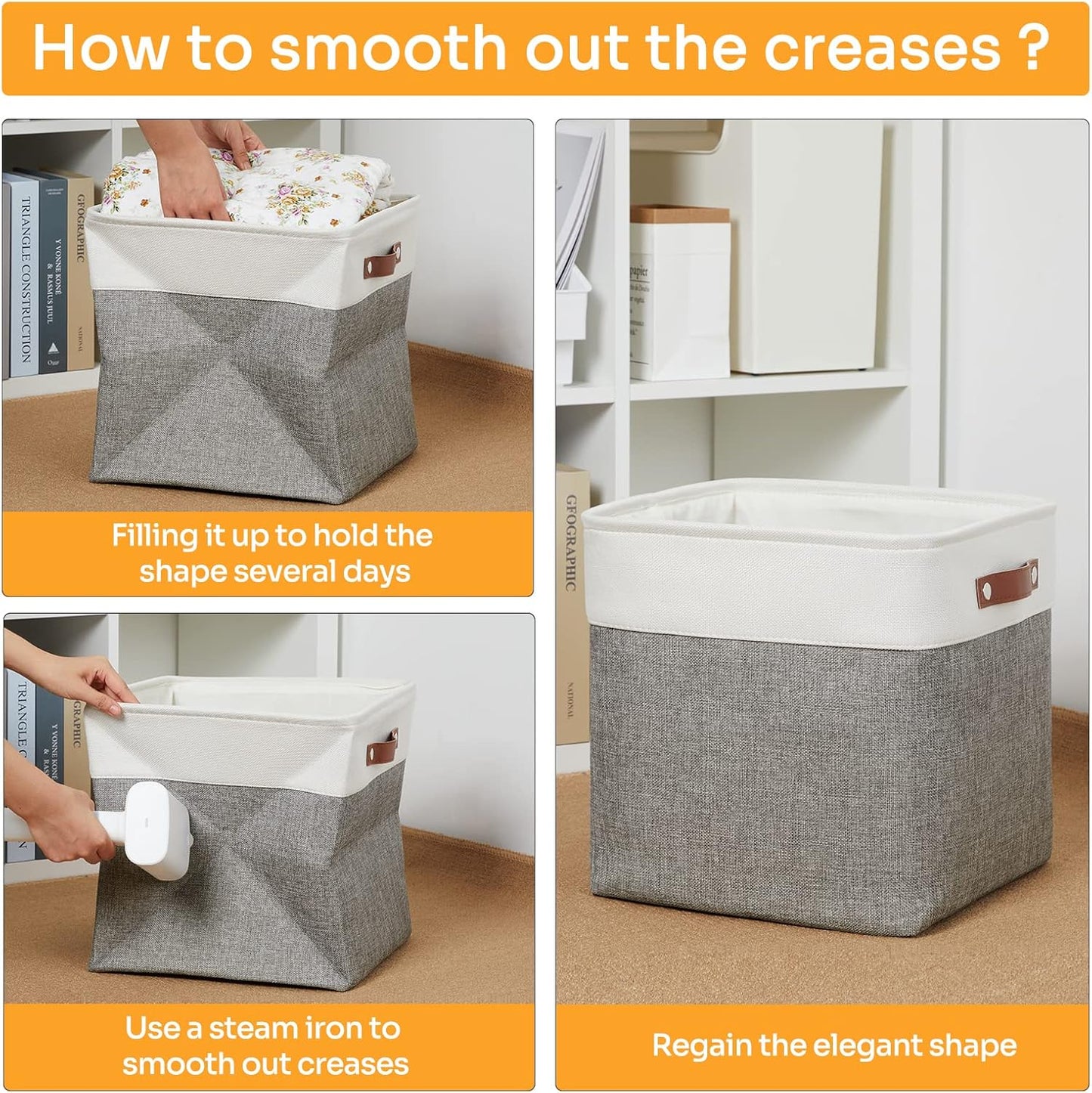 DULLEMELO 13 inch Fabric Storage Cubes 4 Pack Foldable Baskets/Bins for Home Office Organizer Closet, Shelves, Toy, Nursery