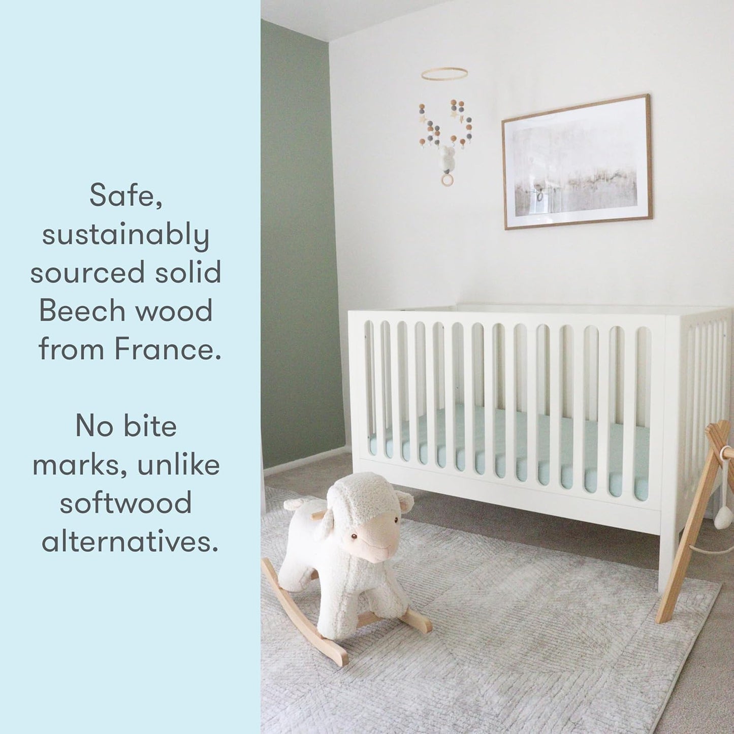 Newton Baby Galileo Standard Crib, Solid Beech Wood in White Color, 3-in-1 Convertible Crib with Toddler Bed Conversion Kit, Ultra-Safe Non-Toxic Finish