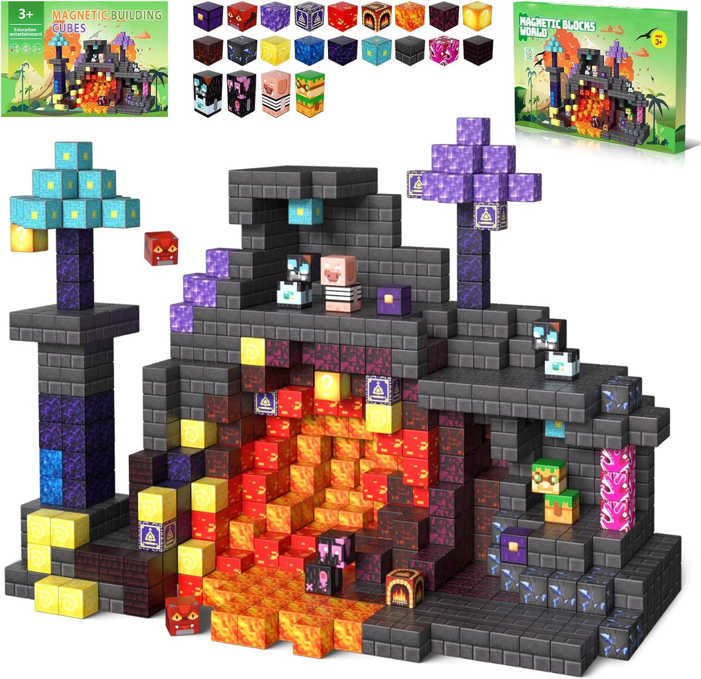 160 PCS Magnetic Blocks Building Toys, 3D Magnetic Building Blocks Set, STEM Educational Sensory Magnet Blocks Construction Set for Kids Ages 3+, Creative Building Toys, Christmas Birthday Gifts