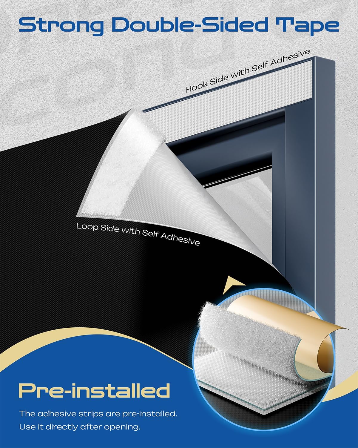 32" W x 72" L 100% Portable Blackout Curtains, Total Darkness No-Drill Black Out Window Cover,Temporary Blackout Shades with Hook & Loop Tape, for Bedroom, Nursery, Dorm, Travel (Black)