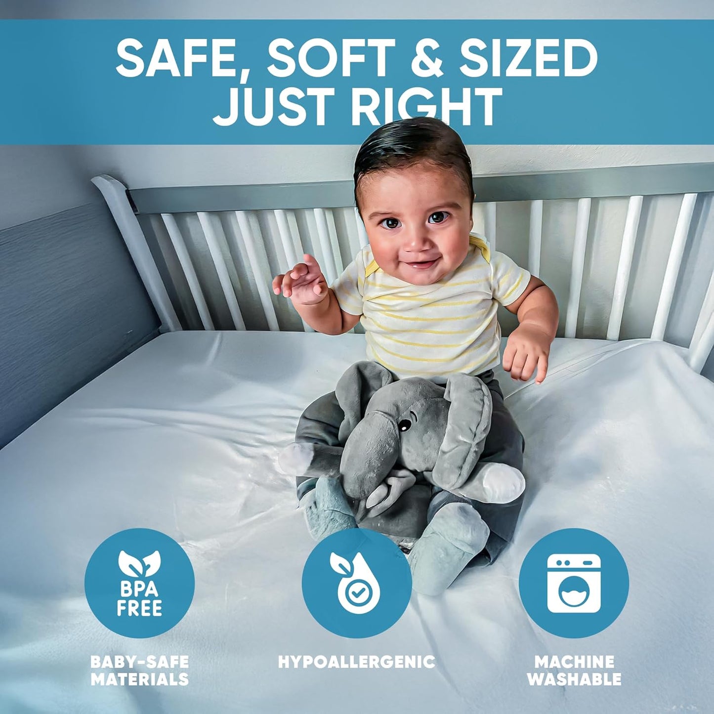 Love By Emi Baby Music Lovey Grey Elephant, Baby Sleep Soother for Crib & Cuddle Bedtime, White Noise with a Heartbeat & Lullaby, Plush Sound Toy, Stuffed Animal for Newborns, Infants & Toddlers