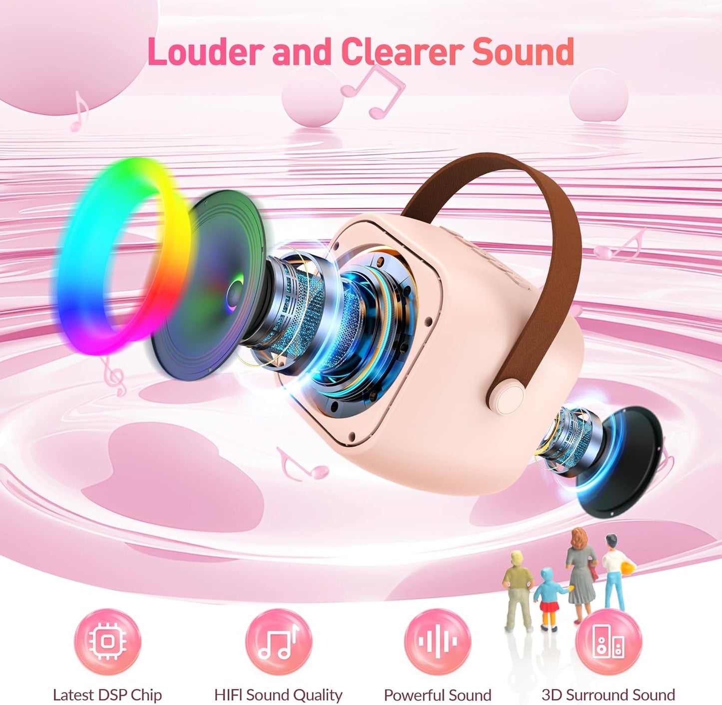 Karaoke Machine for Kids Adults, Mini Portable Bluetooth Karaoke Speaker with 2 Wireless Microphone and Lights, Christmas Birthday Gifts for Girls Ages 4, 5, 6, 7, 8, 9, 10, 12+ Family Home Party