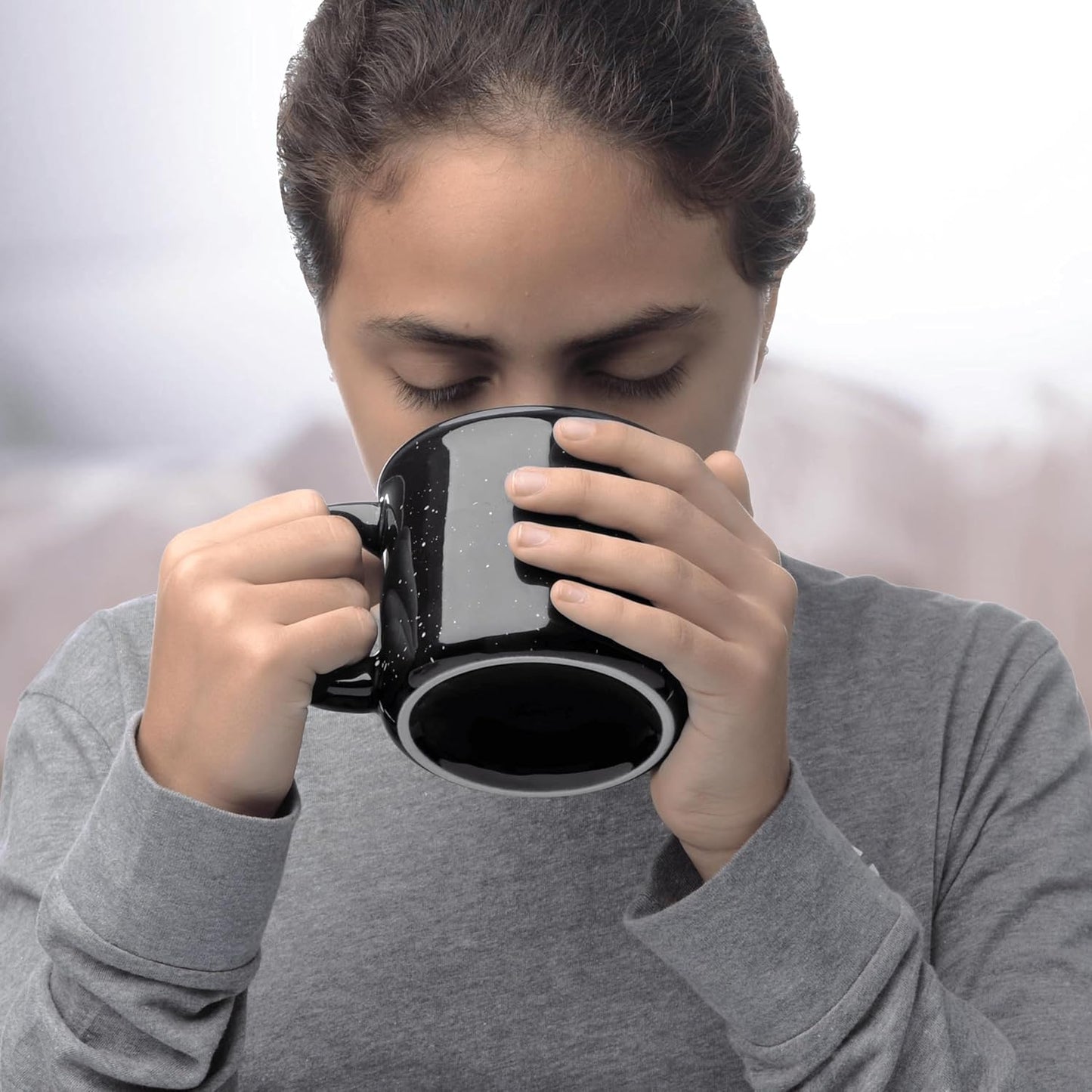 DISCOUNT PROMOS Custom Ceramic Campfire Coffee Mugs 13 oz. Set of 1, Personalized Bulk Pack - Perfect for Tea, Espresso, Cappuccino, Hot Cocoa - Black