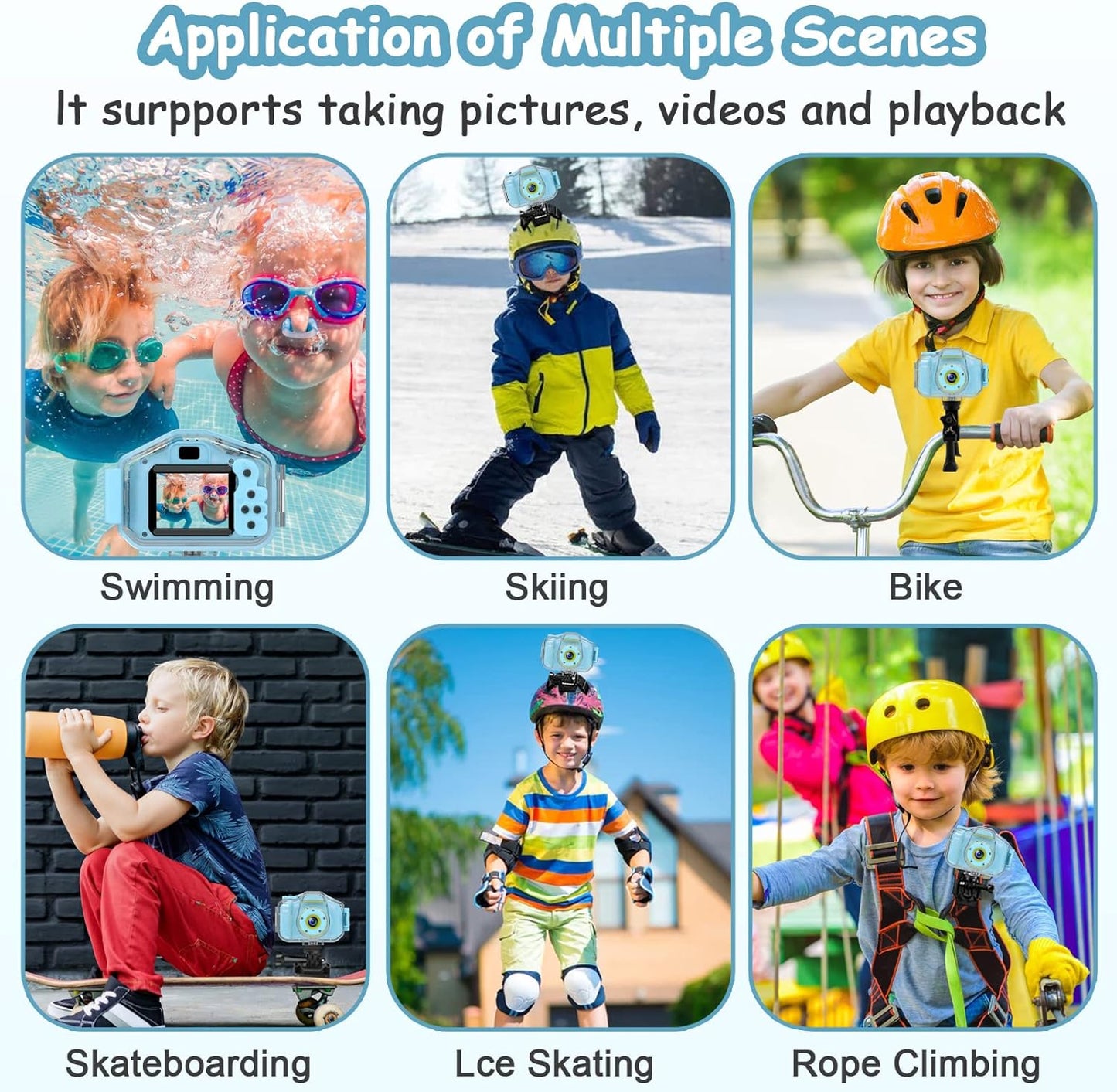 Agoigo Kids Waterproof Camera - Children Underwater HD Video Digital Camcorder, Portable Travel Toy for Toddler - Ideal Christmas Birthday Gifts for Boys Girls Age 3-12 with 32GB Card (Blue)