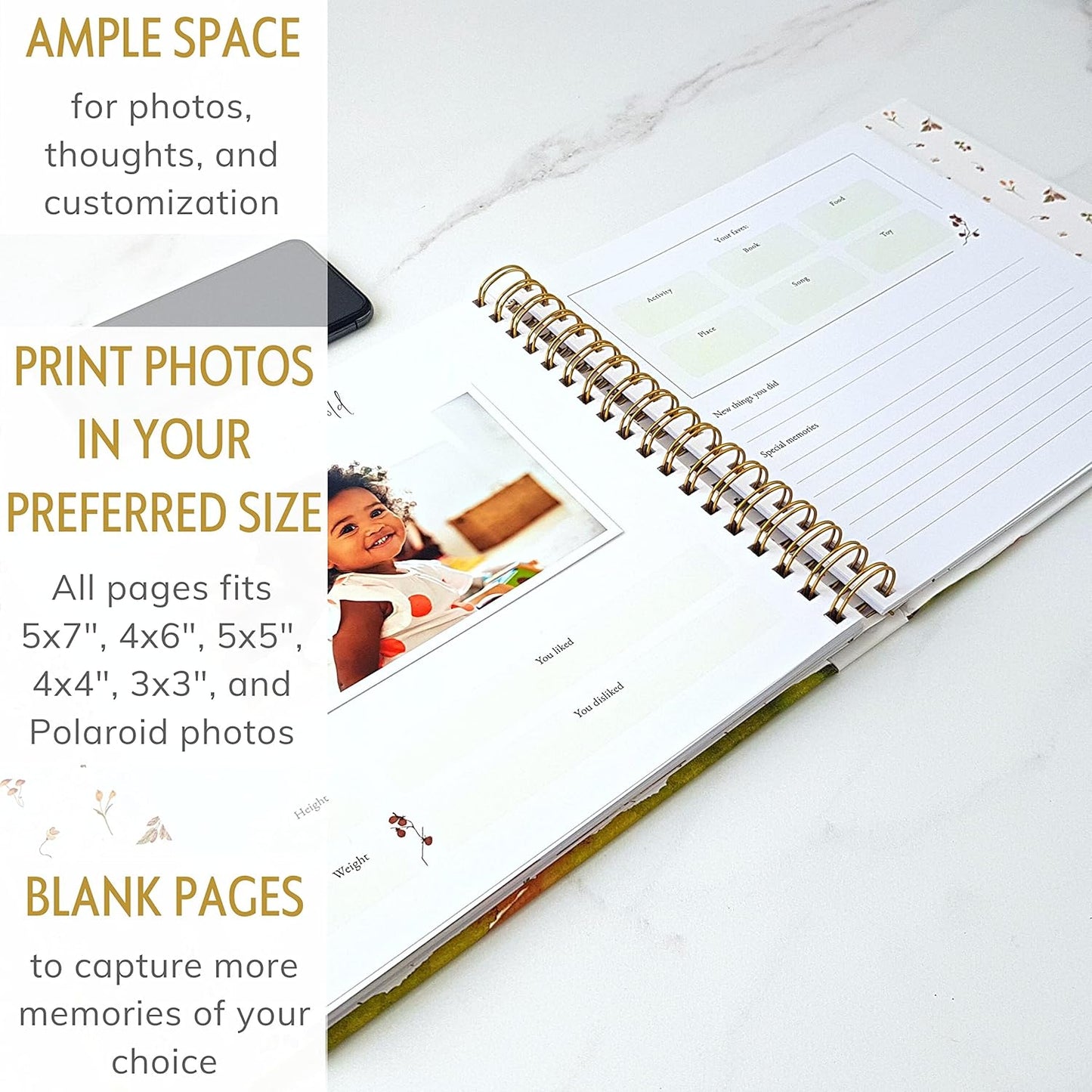 Baby Memory Book for Girl or Boy - First 5 Year Unisex Woodland Animal Keepsake to Log New Born 1st Milestone - Gender Neutral Photo Album - Parent Scrapbook Journal - Pregnancy Gift for Expecting Mom