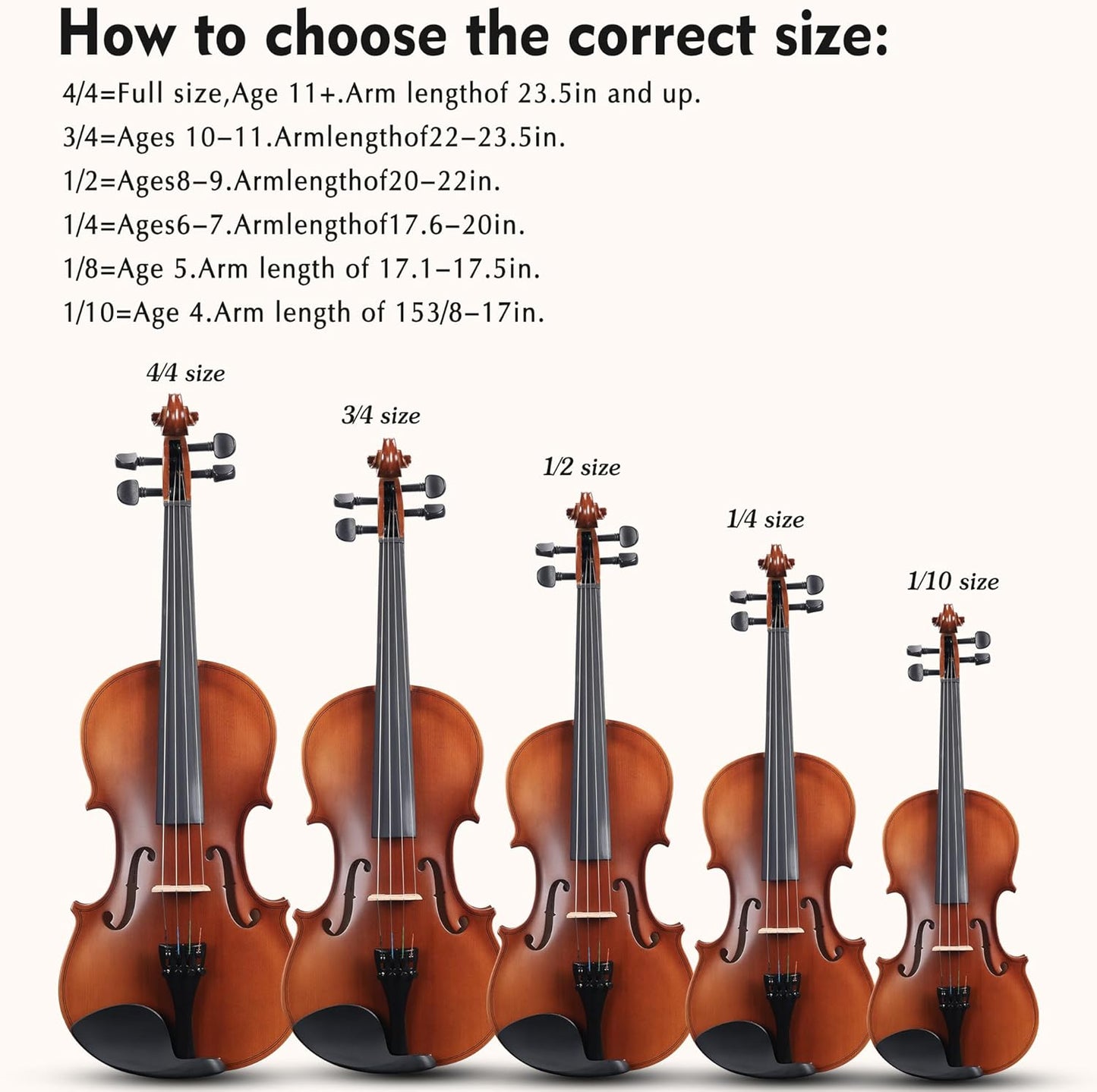 ADM 1/2 Size Wood Violin Set for Kids Teens Students Adults Beginner Acoustic Violin Matte Fiddle Starter Kit with Hard Case, Rosin, Shoulder Rest, Bow, Clip-on Tuner and Fingerboard Sticker