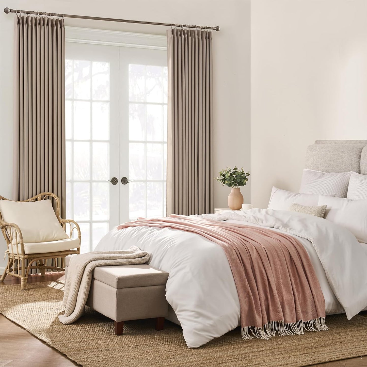 KEQIAOSUOCAI Pinch Pleated Curtains 132 Inch Long 11 FT Tall Curtains for Living Room Bedroom Thermal Memory Trained Pleated Viral Window Drapes with Hooks(Khaki,40W x 132L x 2 Panels)