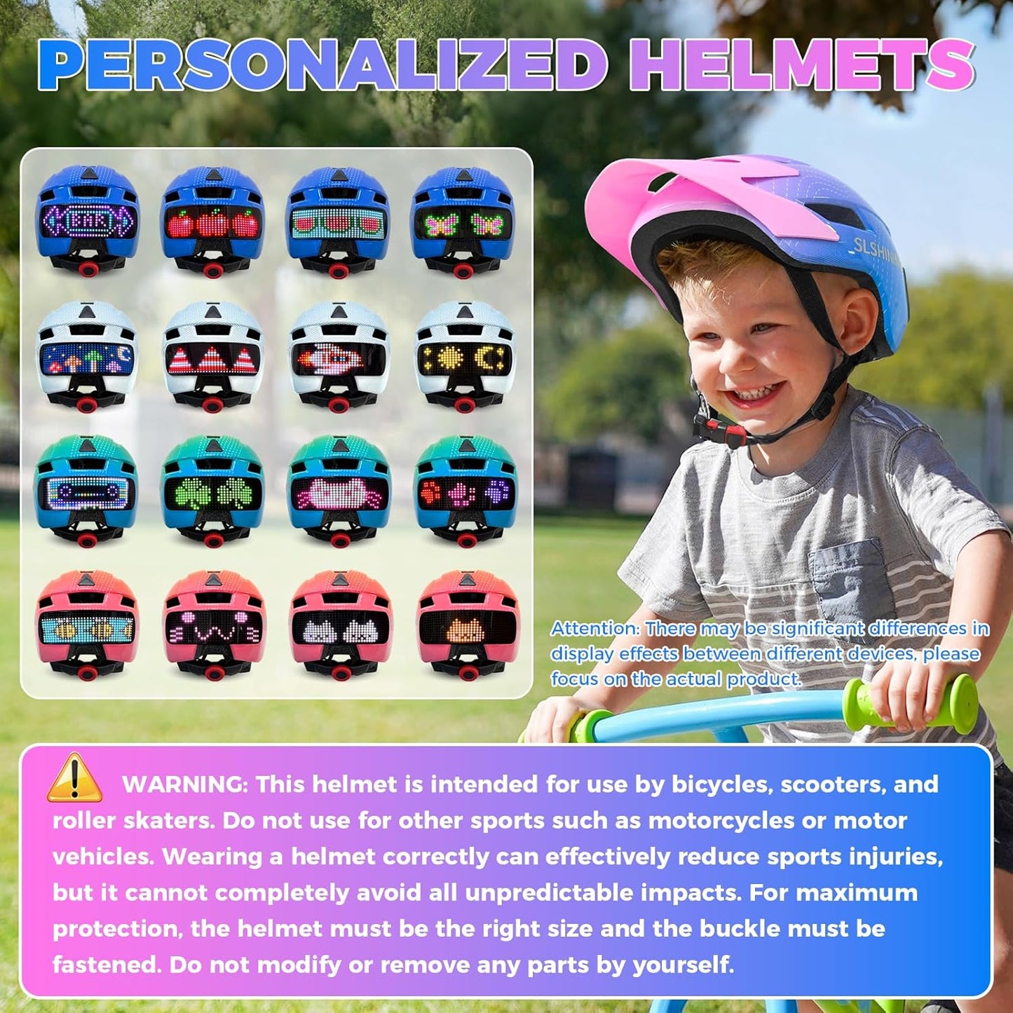 Kids Bike Helmet Toddler Helmet for Boys Girls Youth Kids with LED Lights Bicycle Helmets with Protective Gear Set Knee Elbow Wrist Pads for Cycling Skateboard Scooter Skating (Fits 20.5-22in)