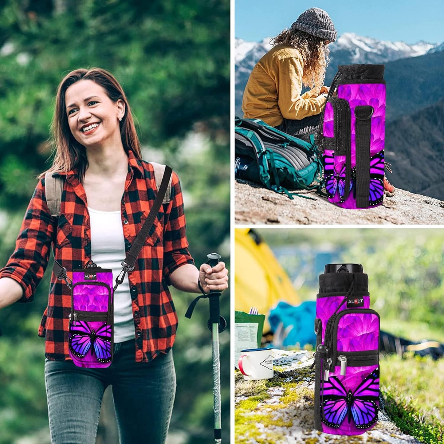 AUPET Water Bottle Sling Bag Sleeve Holder Carrier 25/32/40/64 oz,Insulated Crossbody Water Bottle Case Cover with Strap and Pockets for Men/Women Walking Hiking
