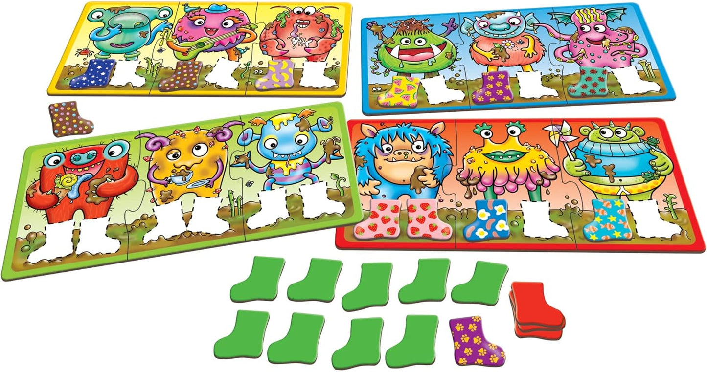 ORCHARD TOYS Moose Smelly Socks Game. Find Matching Pairs of Socks for Your Monsters! for Ages 3-6 and 2-4 Players