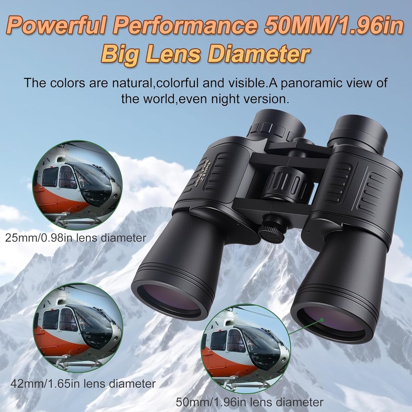 20 x 50 High Powered Binoculars for Adults, Large View Binocular Waterproof Compact Binoculars with Low Light Vision for Bird Watching Sightseeing Wildlife Watching Traveling Stargazing (Black)