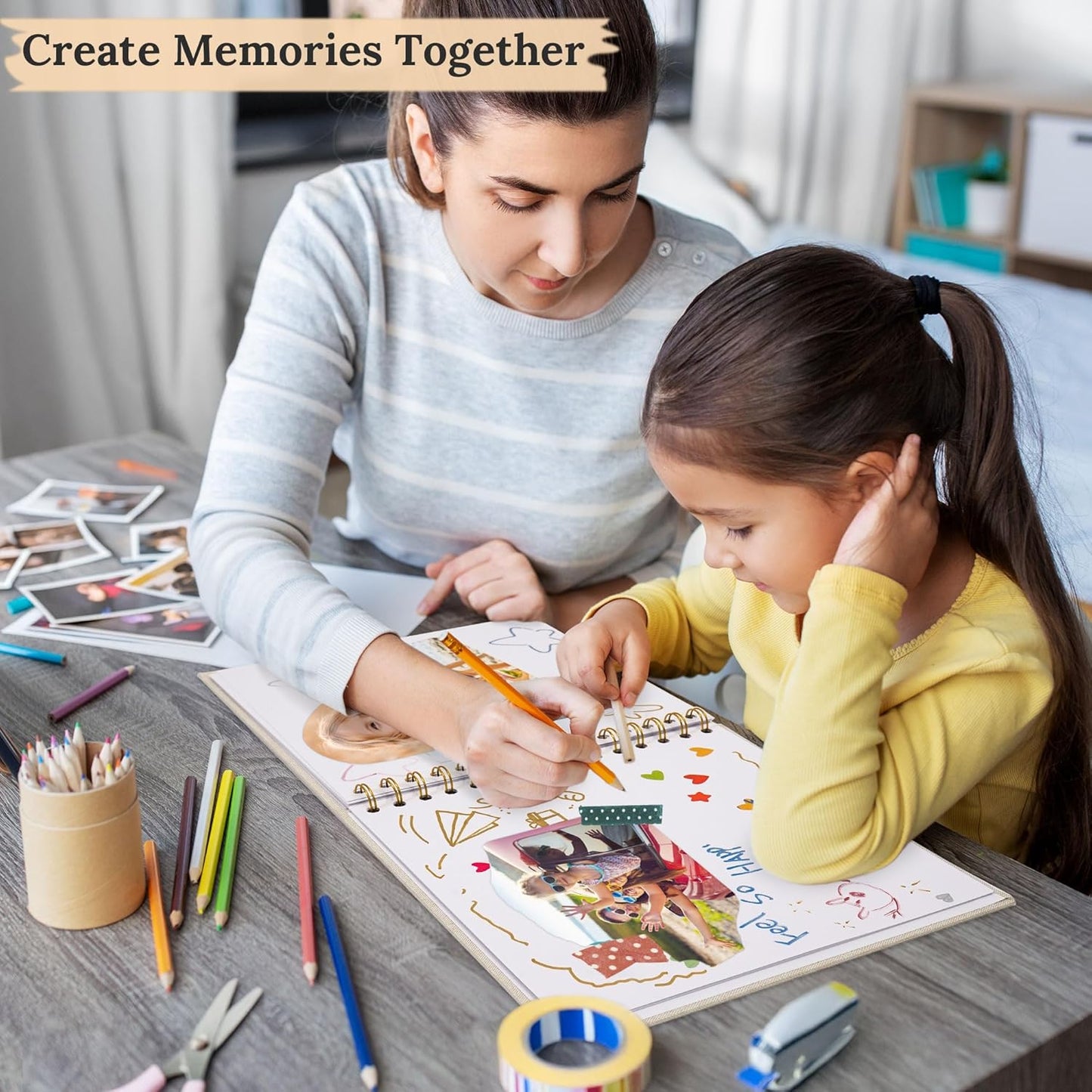 8 x 8 Inch Scrapbook Photo Album Linen Cover, Hardcover Kraft White Pages Memory Book, for Travel Wedding Guest Book Christmas Baby Shower (20 Sheets/ 40 Pages,Beige)