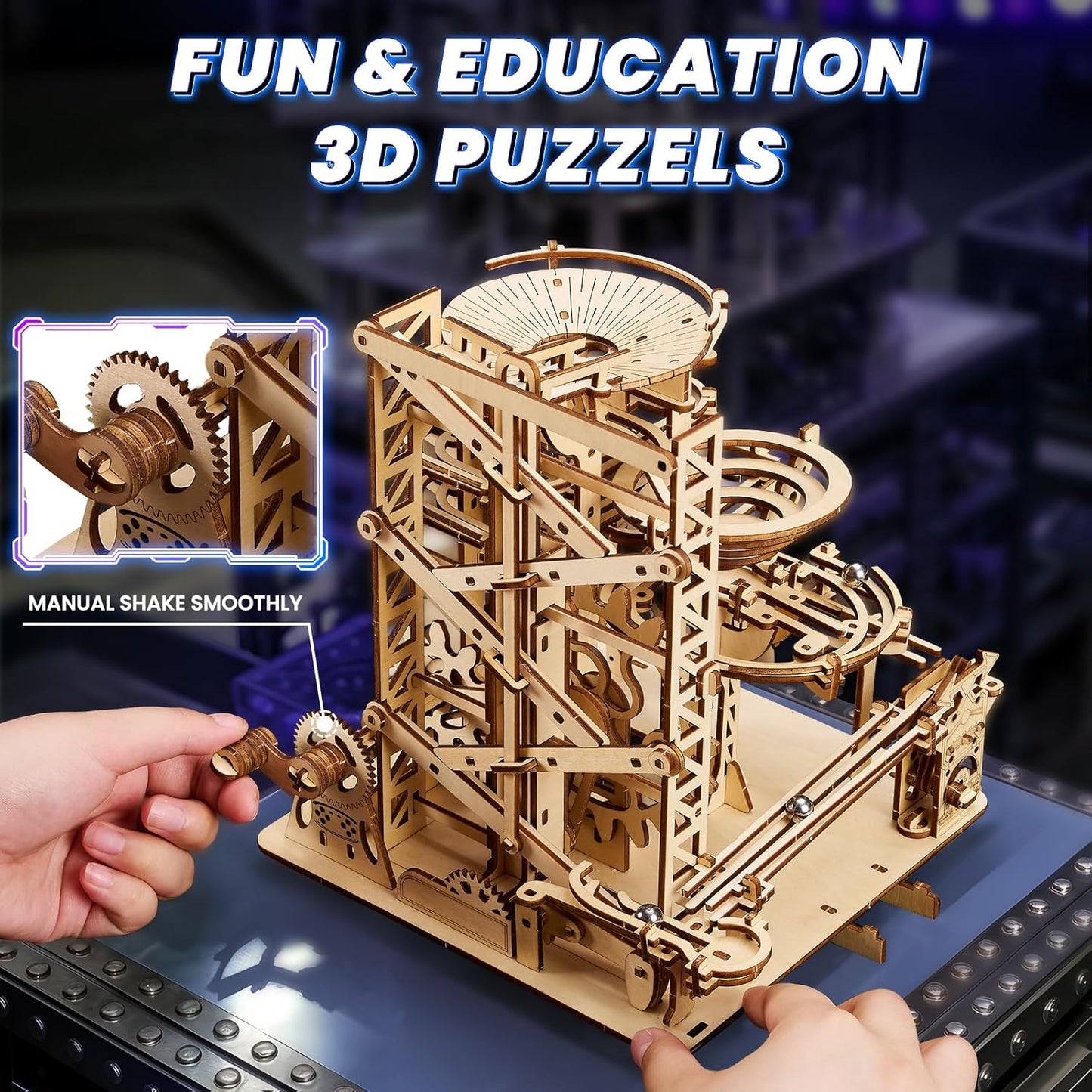 3D Wooden Puzzles for Adults: Marble Run Model Building Kits for Ages 14+ - Roller Coaster Crafts Brian Teaser Marble Run Puzzles 330pcs- Hobbies Gift for 3D Puzzles Lover