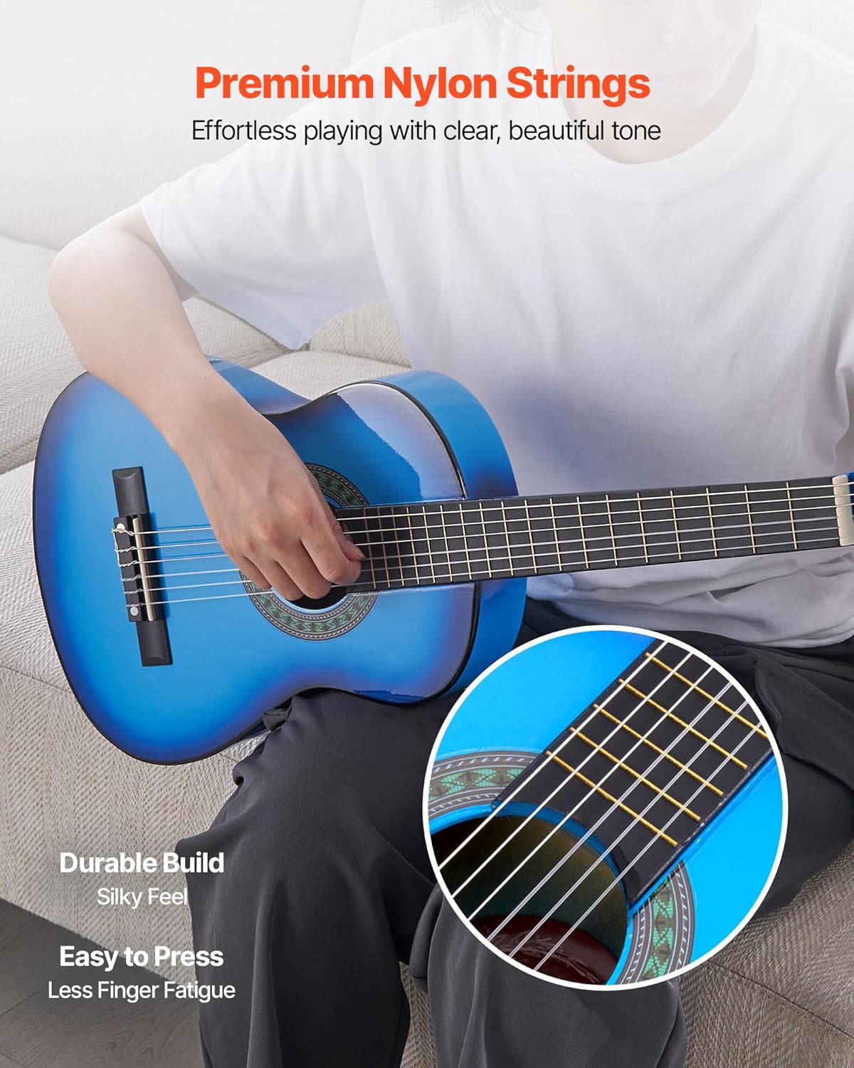 VEVOR Acoustic Guitar, Classical Guitar Starter Kit for Beginners, with Nylon Strings, Basswood Guitar, for Kids Adults Girls Boys Students