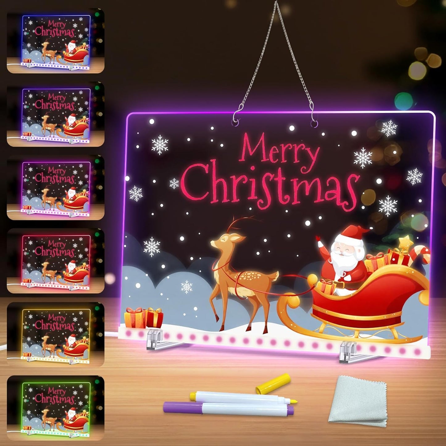 Led Drawing Board for Kids, LED Note Board, 13.7"X10" 4 Modes & 7 Colors, Acrylic Dry Erase Board with Light, Include Adapter, Hanging Chain, Magic Board for Kids, Office Decor Doodle Board Kid Gifts