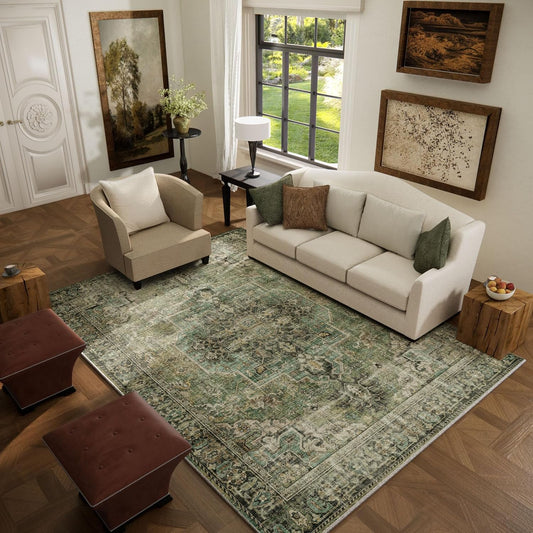 5x7 Area Rugs for Living Room: Washable Bedroom Rug Boho Vintage Rugs Stain Resistant Non Slip Low Pile Soft Lightweight Carpet for Kitchen Dining Room Farmhouse Nursery Kids Room