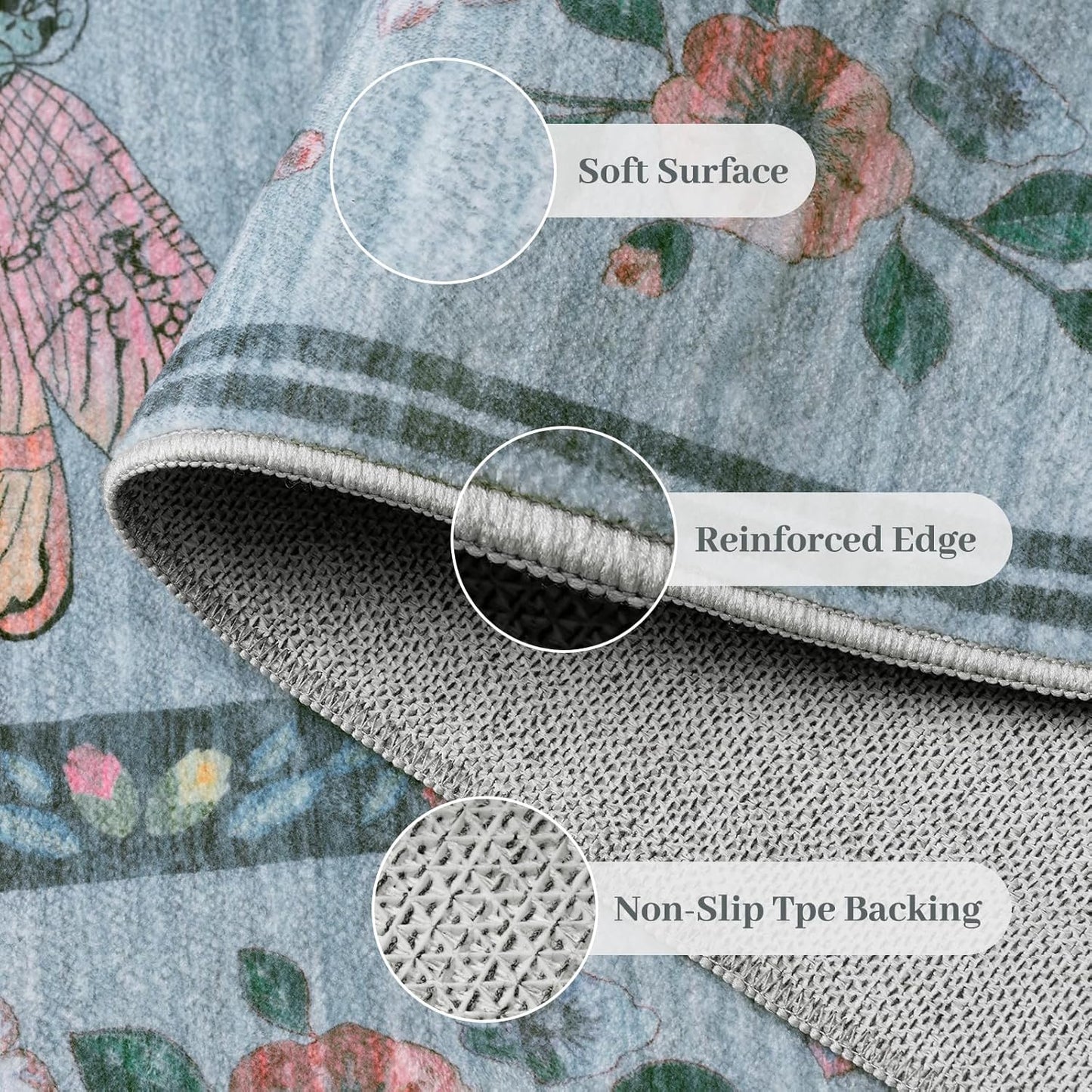 8x10 Area Rugs with Insect Print - Bug Rug Non-Shedding Stain Resistant Soft Carpet for Bedroom, Low Pile Ultra-Thin Machine Washable Carpet for Dining Room, Kids Nursery, Office (8'x10' Blue)