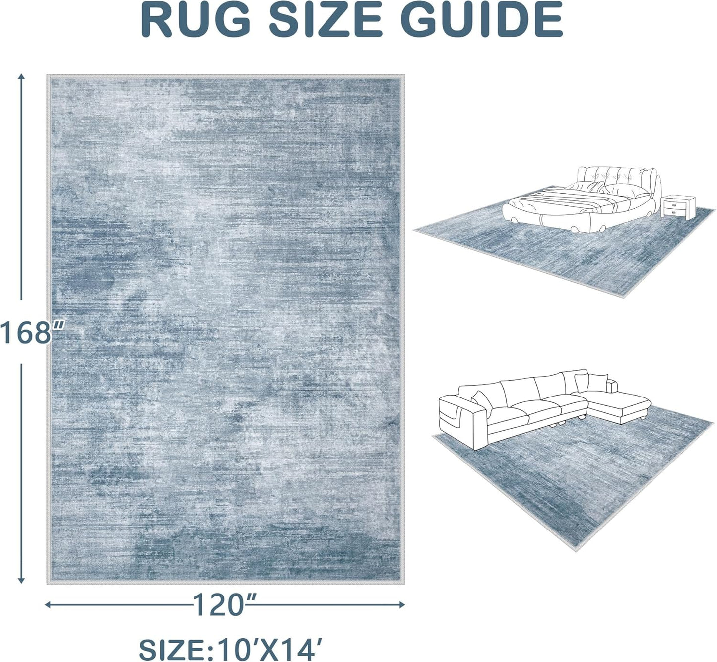 Area Rugs 10x14 Living Room: Washable Rug Modern Abstract Large Rugs Soft Non Slip Neutral Rug Stain Resistant Indoor Carpet for Bedroom Kitchen Dining Room Home Office Rugs(Blue, 10'x14')
