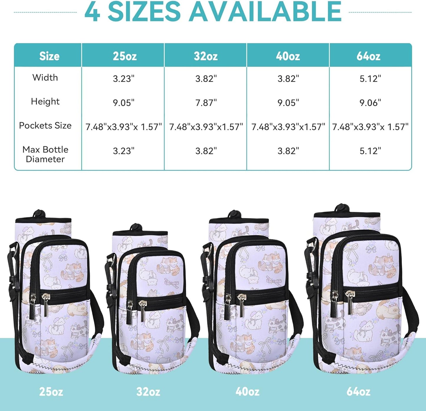 AUPET Water Bottle Sling Bag Sleeve Holder Carrier 25/32/40/64 oz,Insulated Crossbody Water Bottle Case Cover with Strap and Pockets for Men/Women Walking Hiking