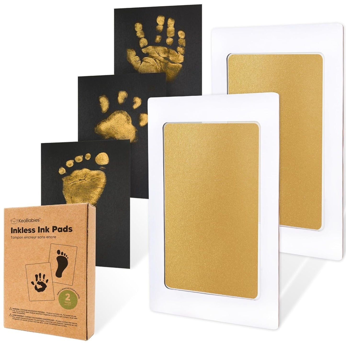 2-Pack Inkless Baby Hand and Footprint Kit - Mess Free Ink Pad for Newborn Keepsake, Dog Nose & Paw Print Kit, Clean Touch Ink Pad for Baby Hand & Footprints, Ideal New Mom Gifts (Gold)