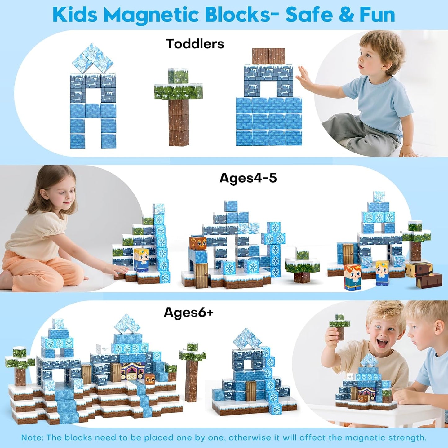 100pcs Magnetic Blocks, Magnetic Blocks for Kids Ages 4-8, Magnetic Cubes Sets for Frozen Princess Castle Build, Stacking Magnets for Kids, Birthday Gifts for Boys and Girls Age 3+ Years Old