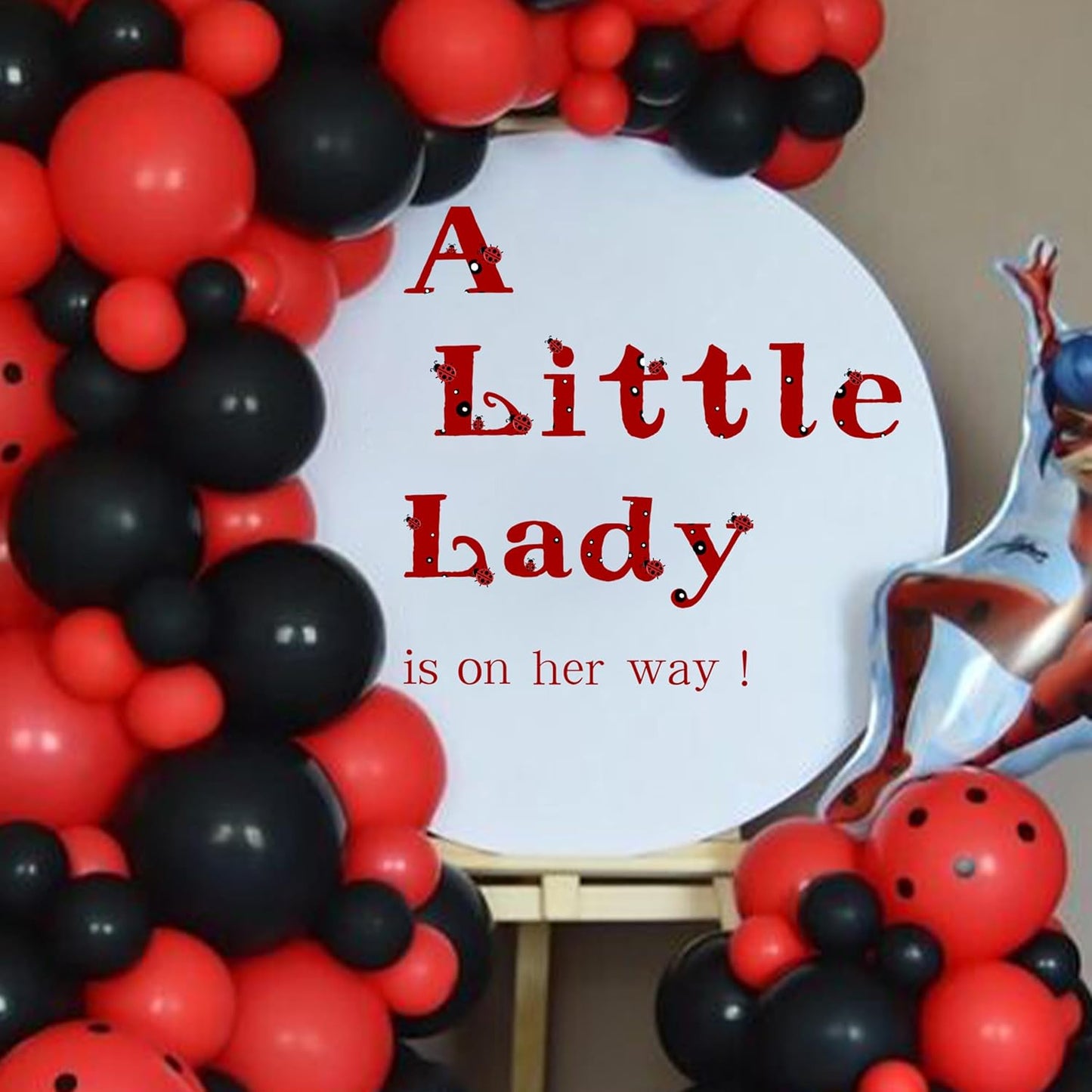 A Little Lady Is On Her Way Decal - Ladybug Party Decorations Supplies Wall Stickers, Girls Birthday/Baby Shower Party Decor Wall Decals, Balloon Arch Backdrop Decoration Ladybug Sign Stickers