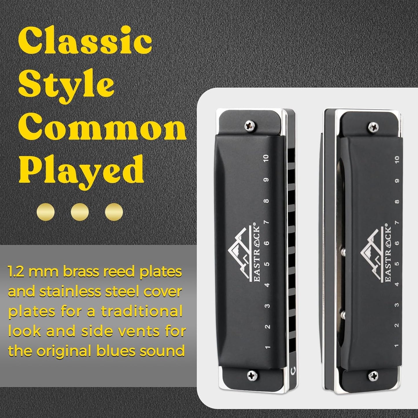 EastRock Harmonica For Adult, Blues Harmonica Mouth Organ 10 Hole C Key with Case, Professional Diatonic Harmonica for Beginner, Students, Adult, Friends, Gifts (Upgraded)