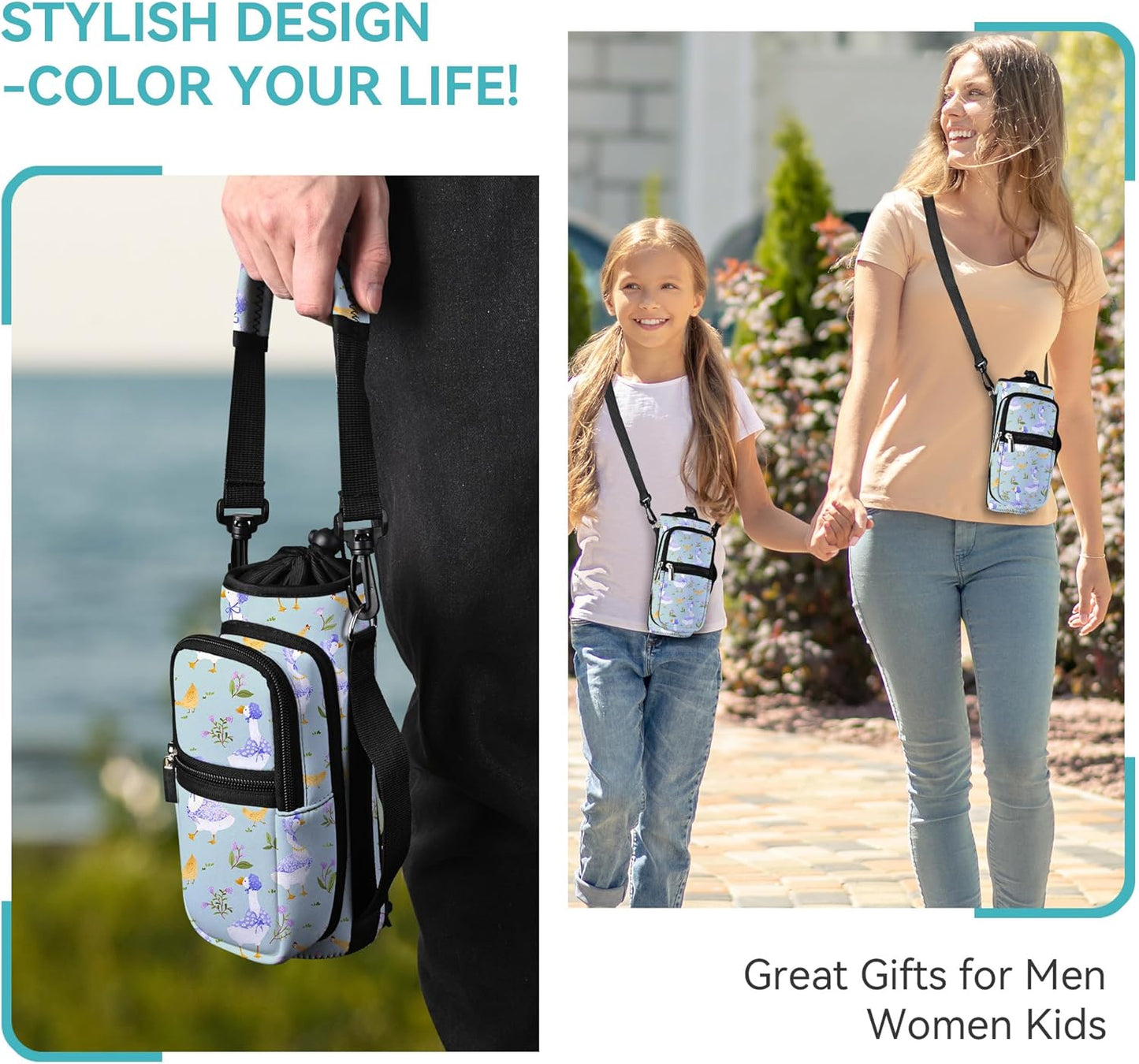 AUPET Water Bottle Sling Bag Sleeve Holder Carrier 25/32/40/64 oz,Insulated Crossbody Water Bottle Case Cover with Strap and Pockets for Men/Women Walking Hiking