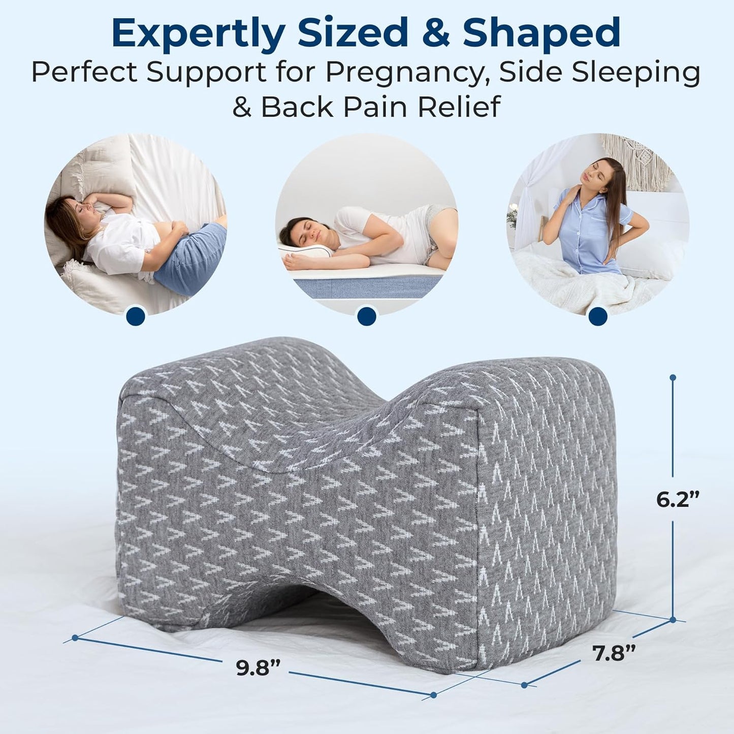 5 STARS UNITED Knee Pillow for Side Sleepers - Hip Pain Relief, Memory Foam Leg Cushion for Side Sleeping - Between Legs Pillow for Sciatica & Lower Back Pain, Gray
